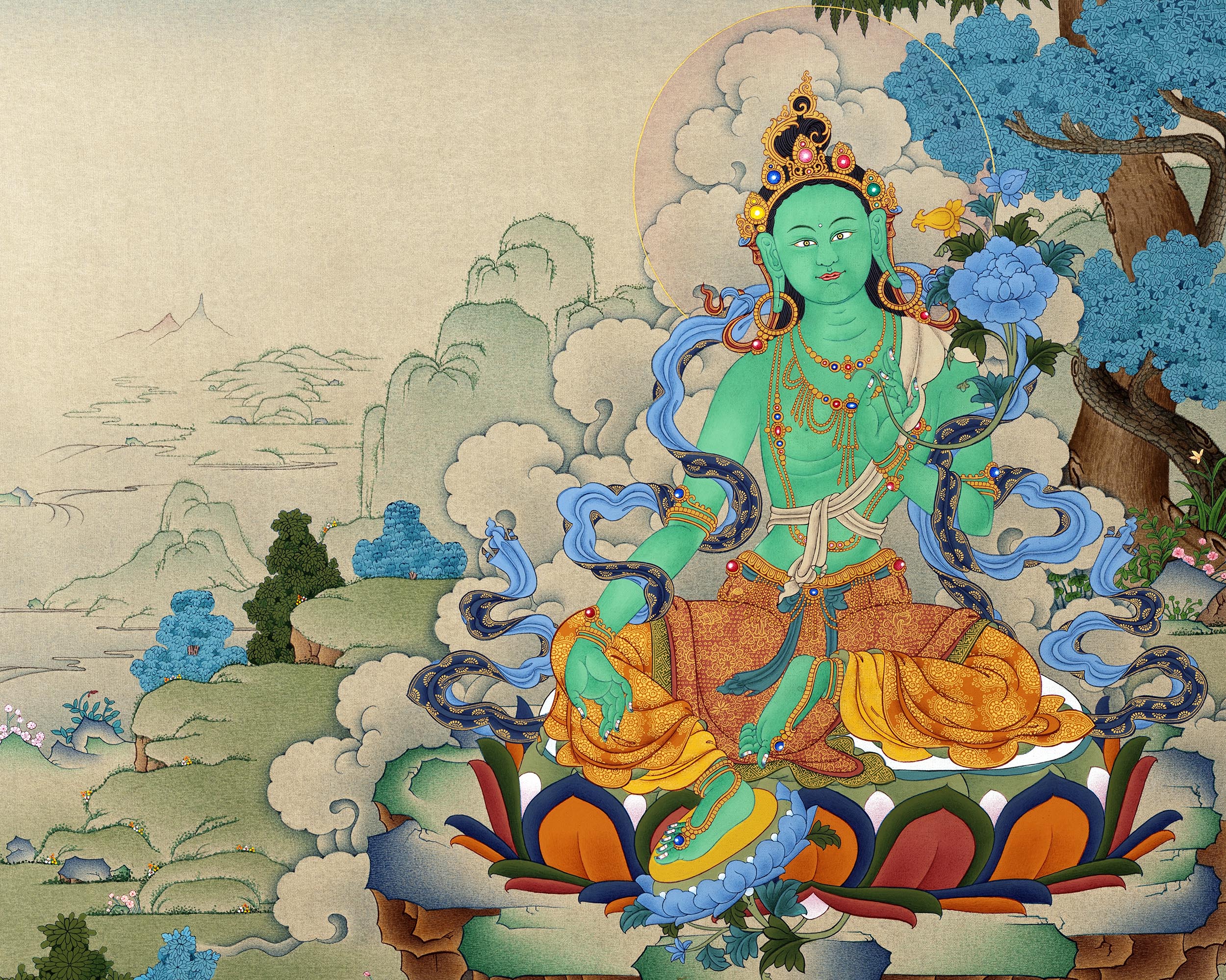 Indoor Green Tara Thangka | Mother Tara | Traditional Hand Painted Deity