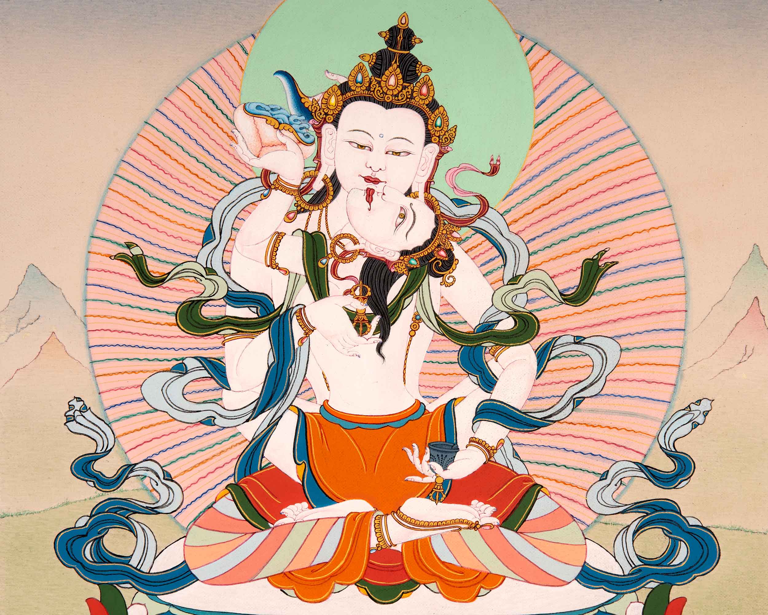 Vajrasattva with Consort Thangka | Finely Hand Painted Art