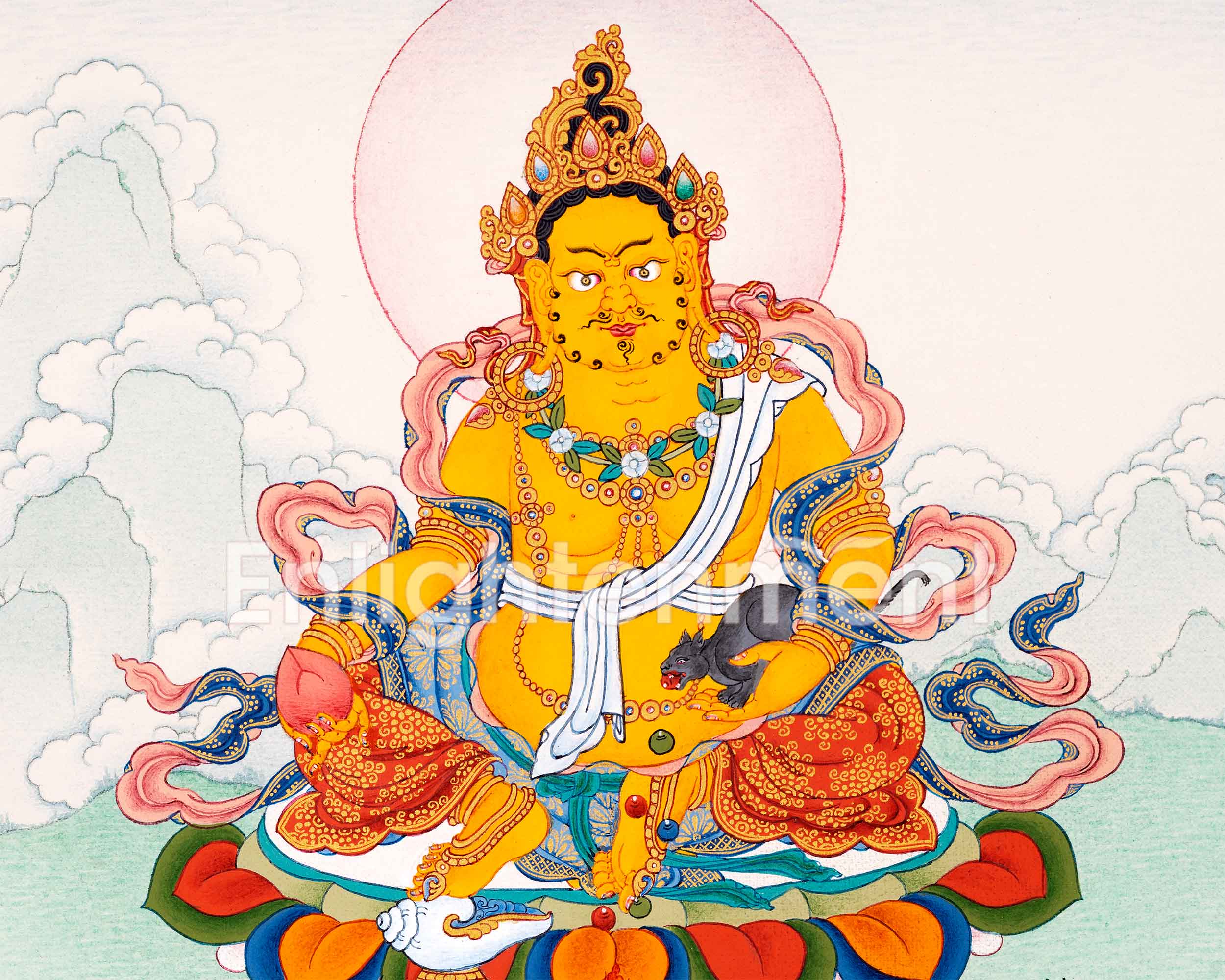 Tibetan Yellow Dzambhala Thangka Painting | The Tibetan Wealth Deity | Buddhist Kubera