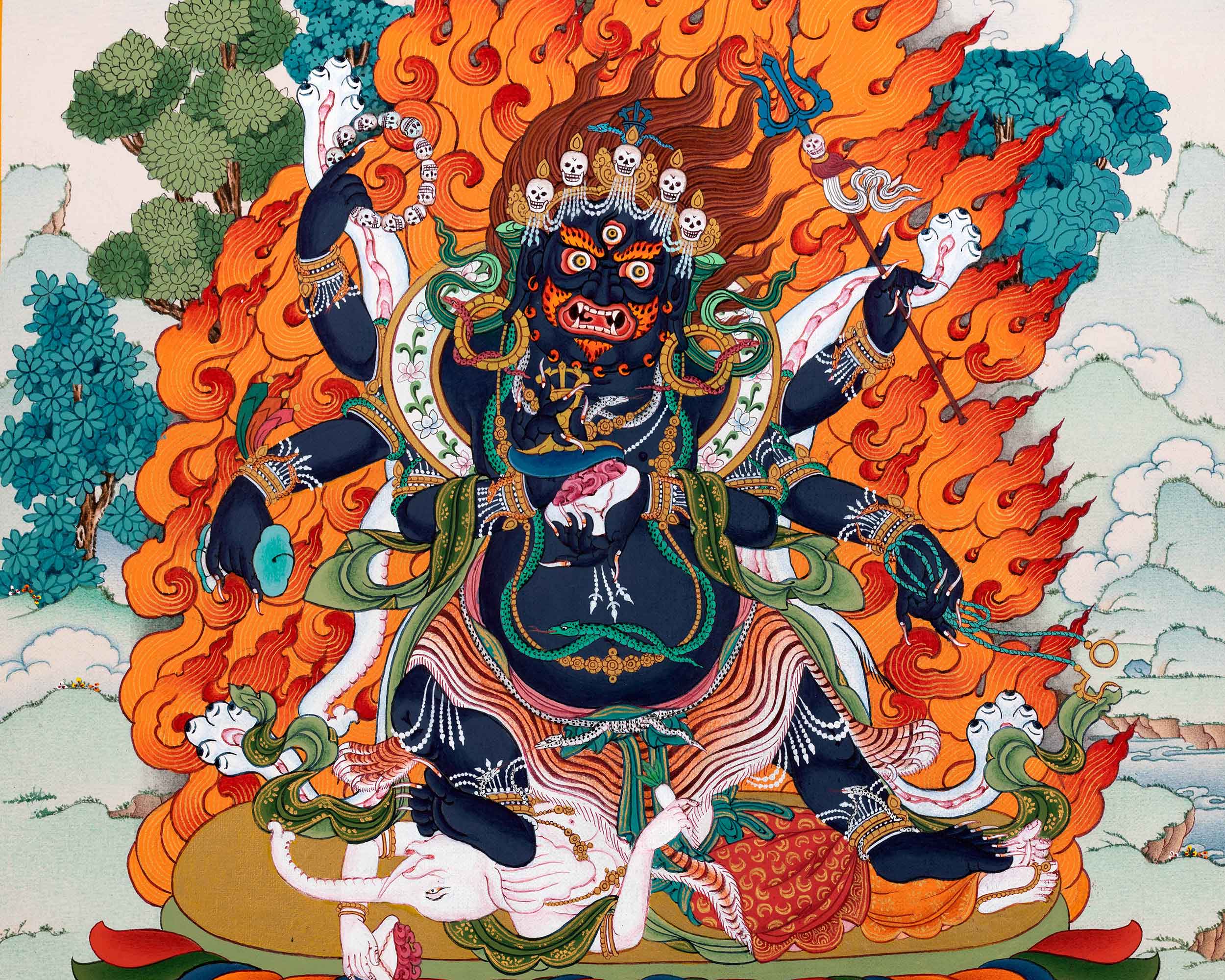 Six Armed Mahakala of Gelug Tradition | Tibetan Mahakala Thangka