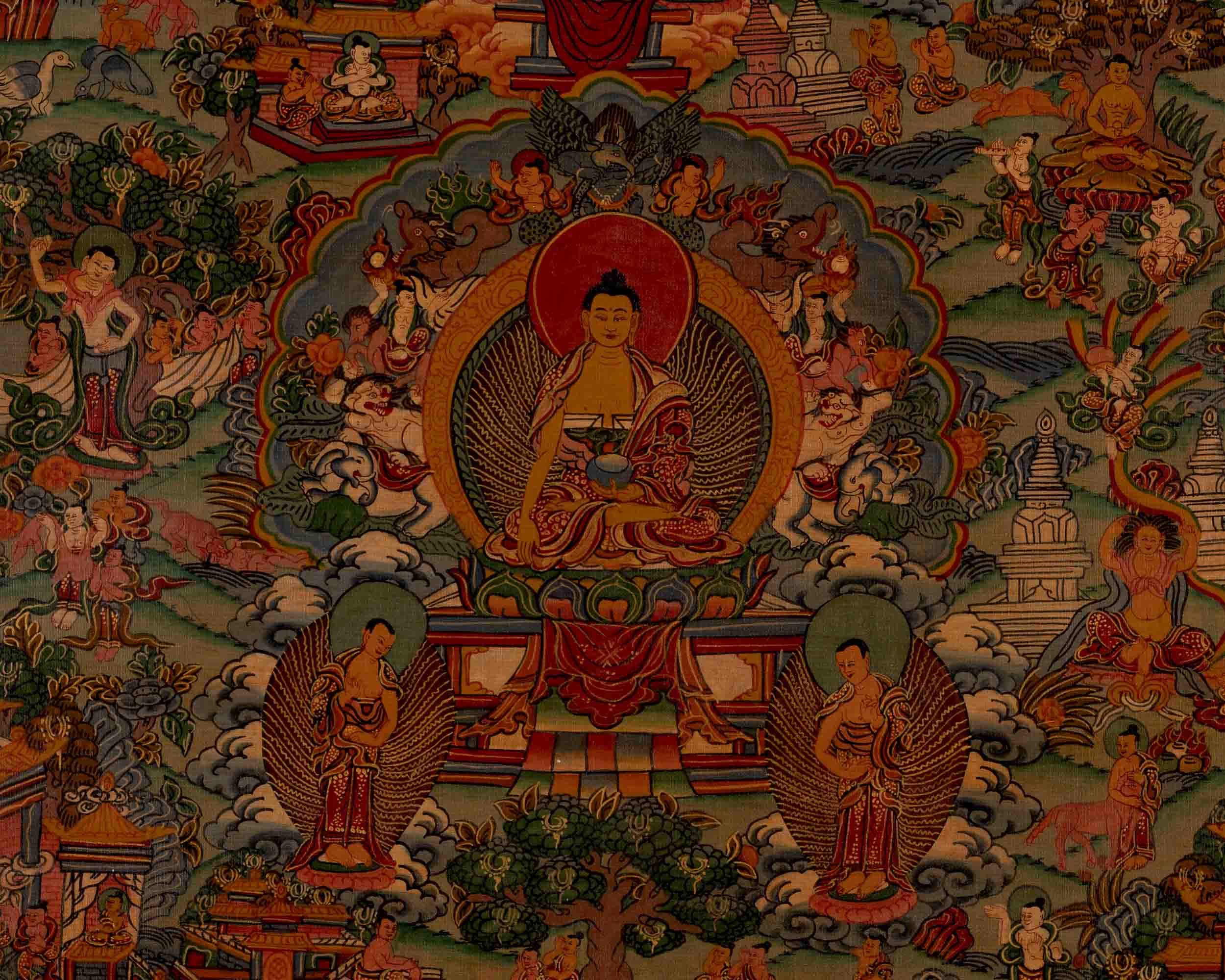 Life Story Of Shakyamuni Buddha | Oil Varnished Thangka | Wall Decors