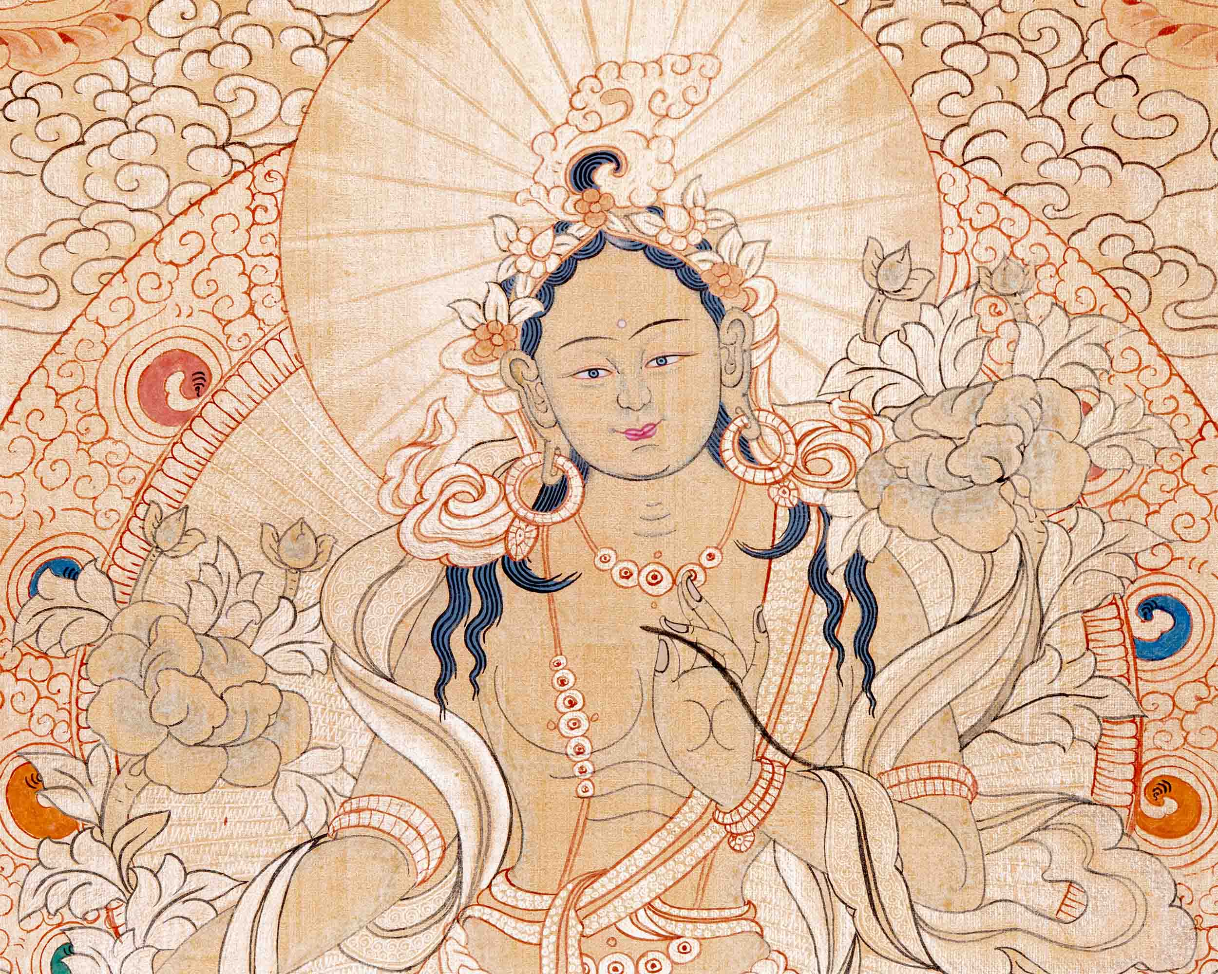 Green Tara Gold Thangka | Wall Hanging Healing Art