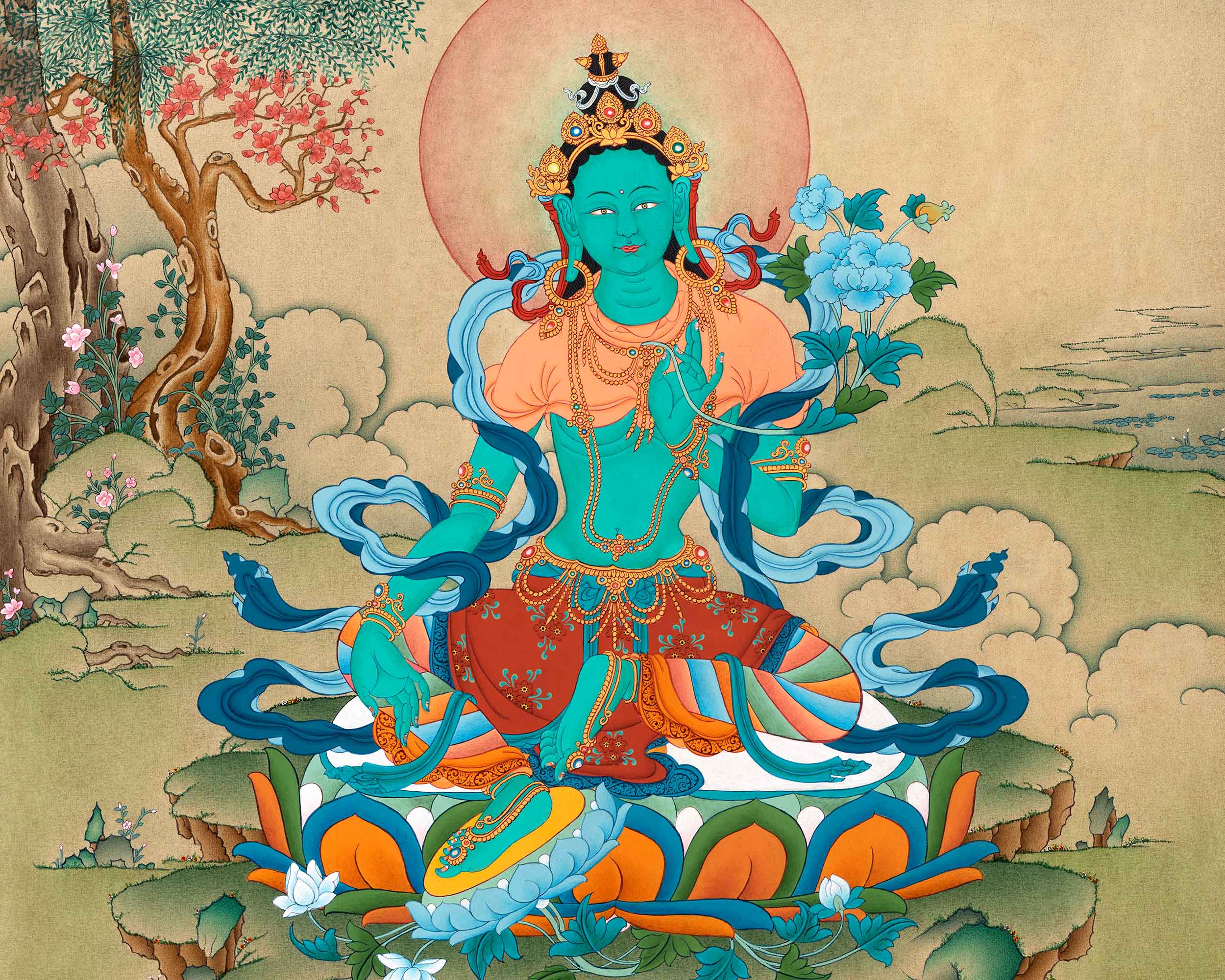 Green Tara Meditation Thangka | Deity of Compassion | Tibetan Art