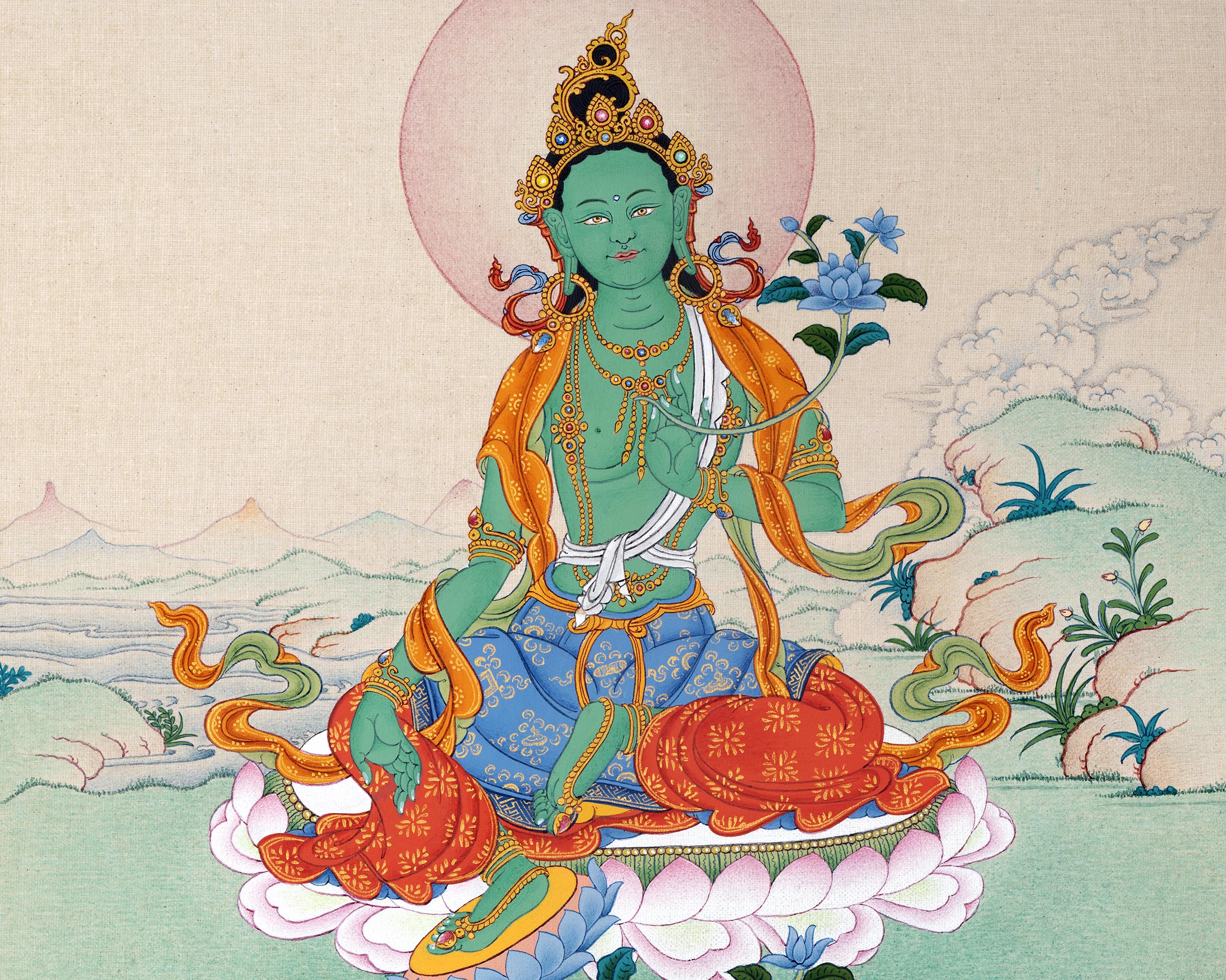 Green Tara | Female Buddha | Tibetan Buddhist Thangka