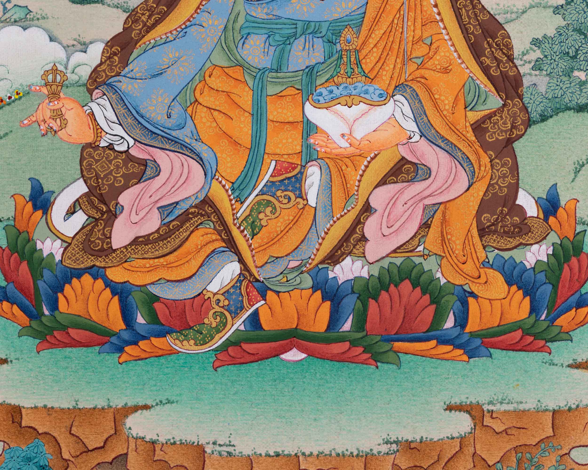 Hand Painted Thangka For Guru Rinpoche Mantra Practice | Traditional Tibetan Master Art