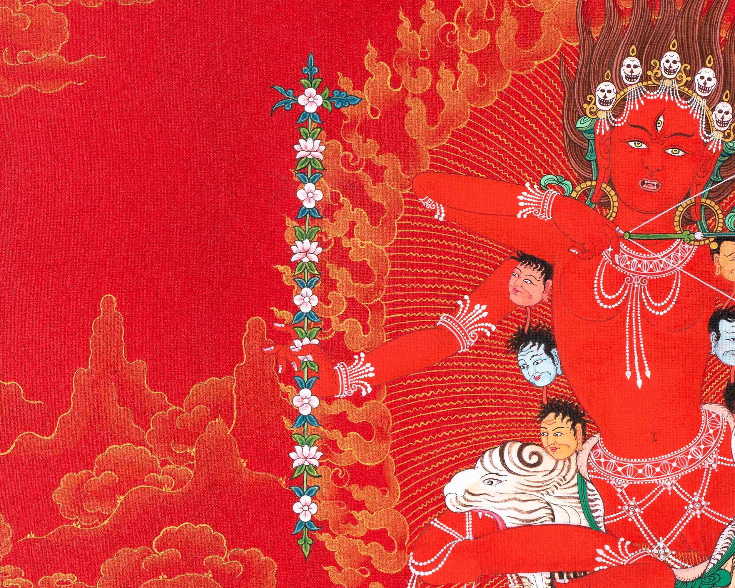 Kurukulla with Ganesh And Takiraja | Tibetan Thangka in Marthang Style