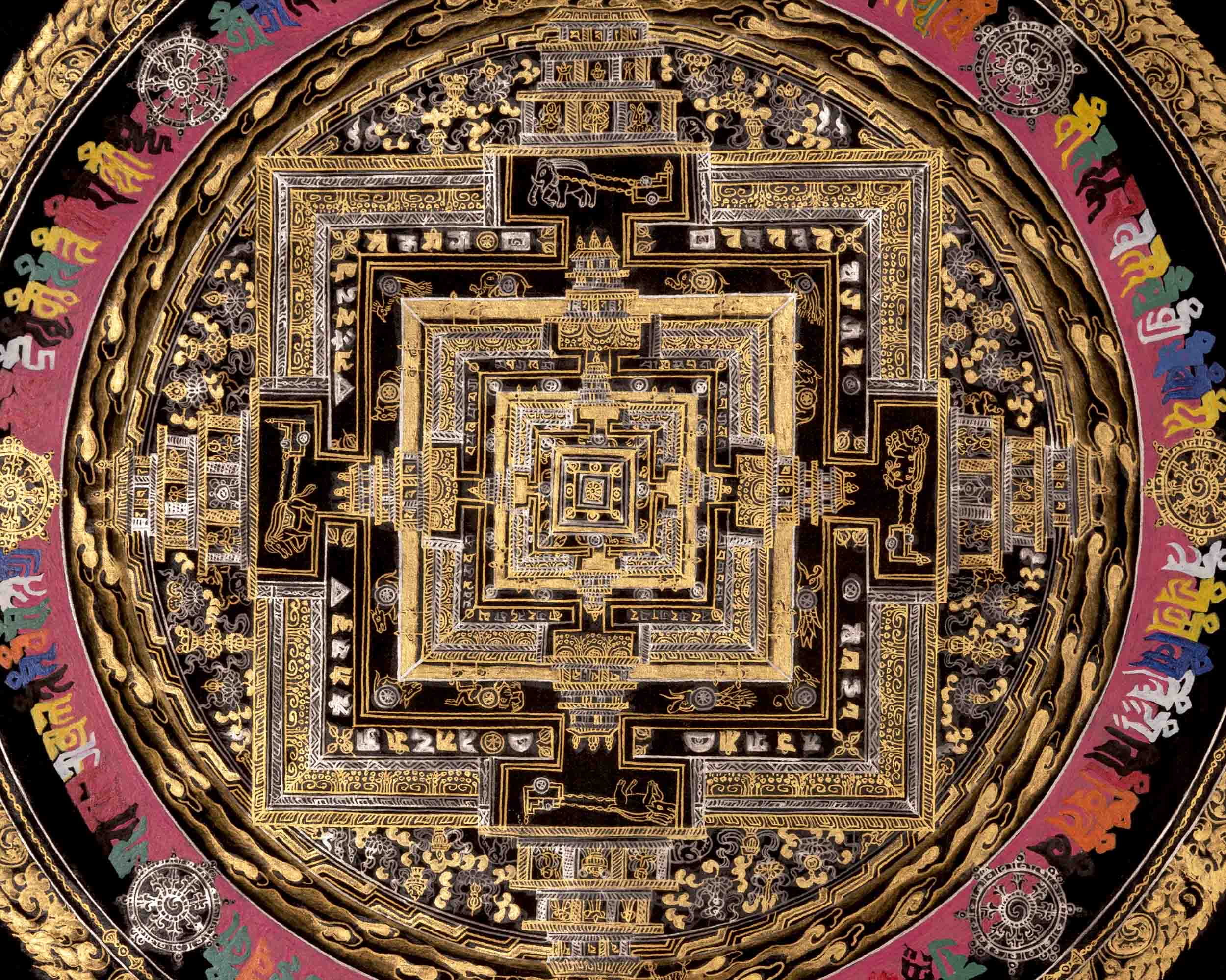 Kalachakra Mandala Thangka | Full 24K Gold Style Art | Religious Wall Decors