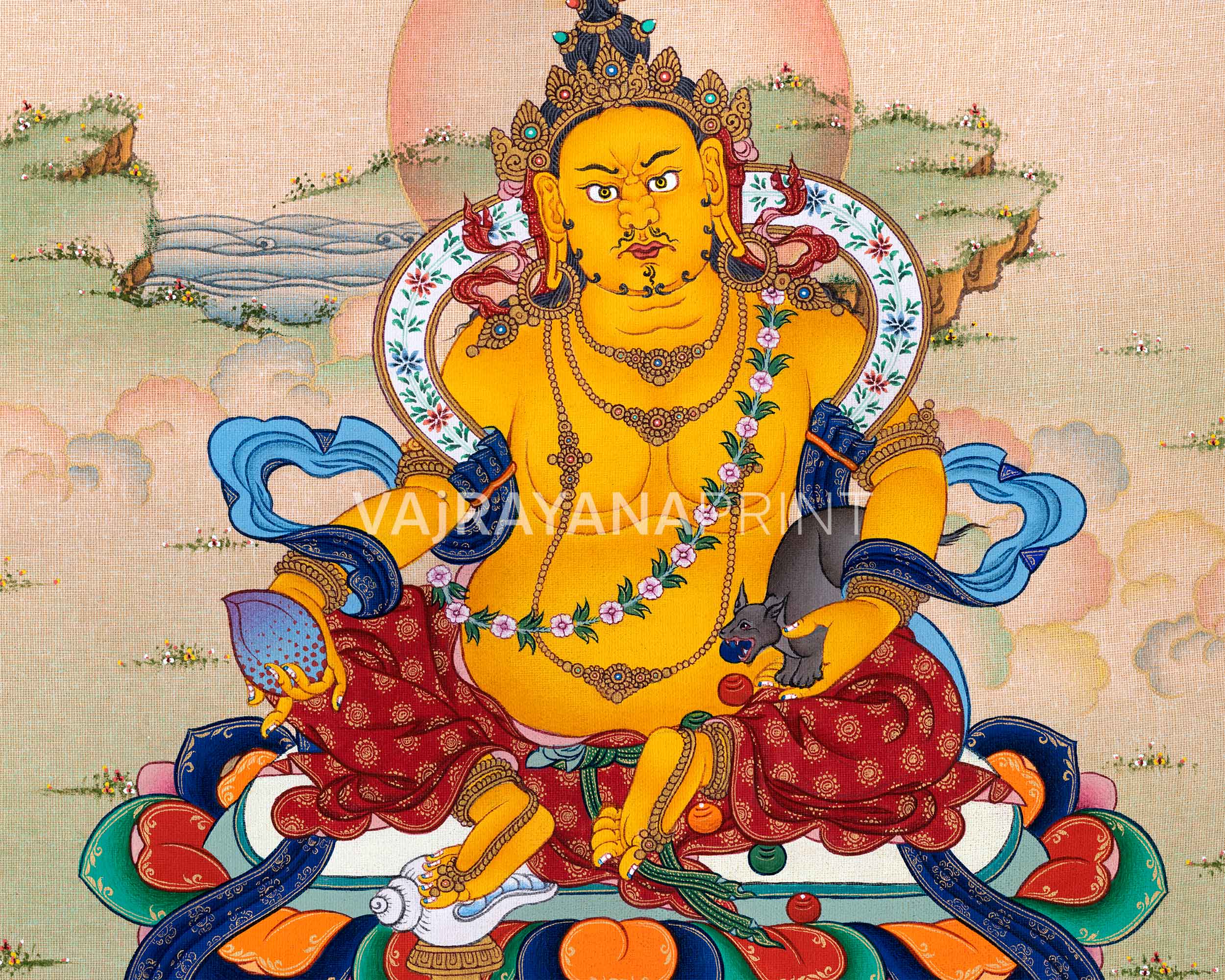 Tibetan Poster Of Dzambhala God Of Wealth | Traditional Tibetan Deity Canvas Print