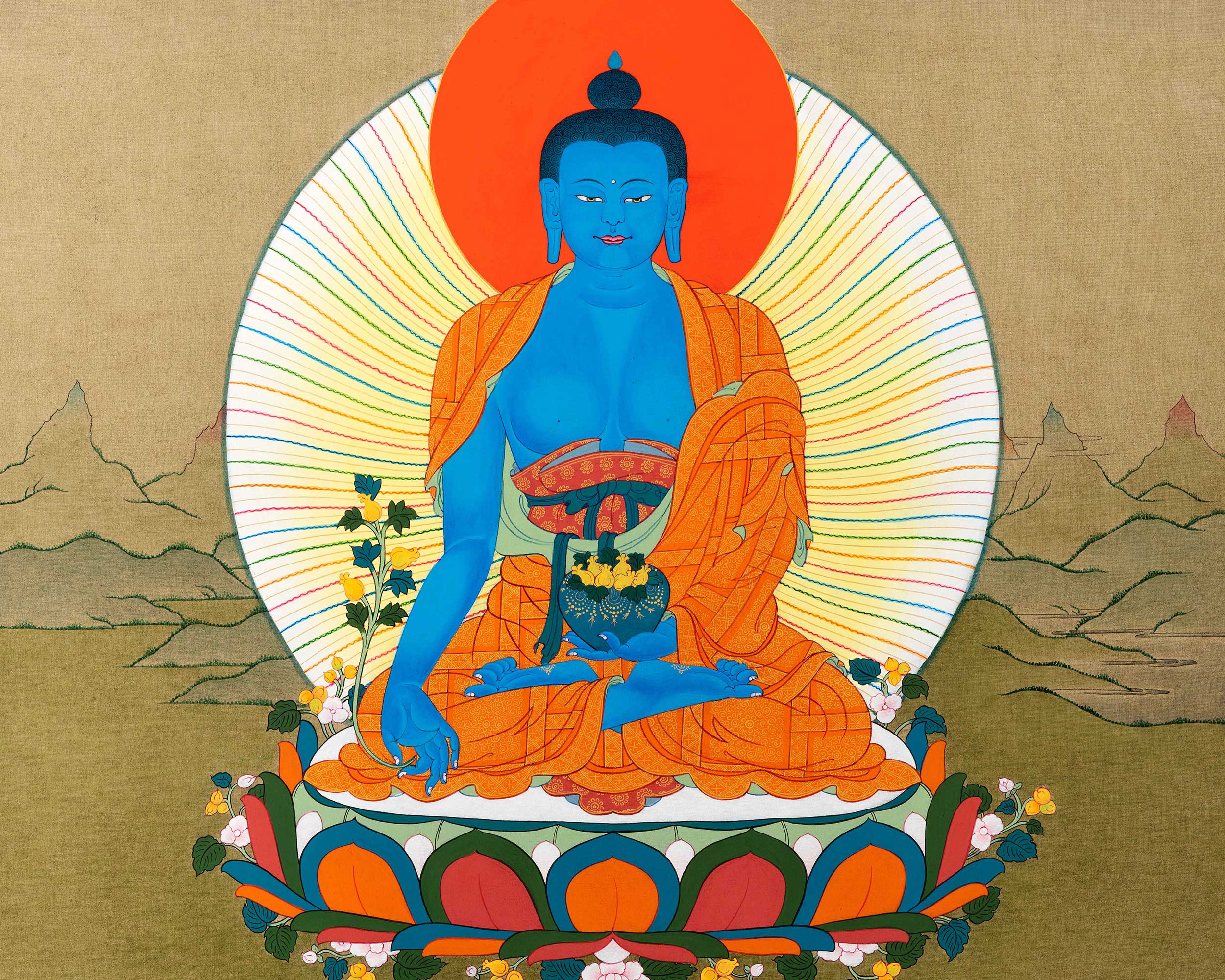 Blue Medicine Buddha Thangka | Hand Painted Buddhist Art