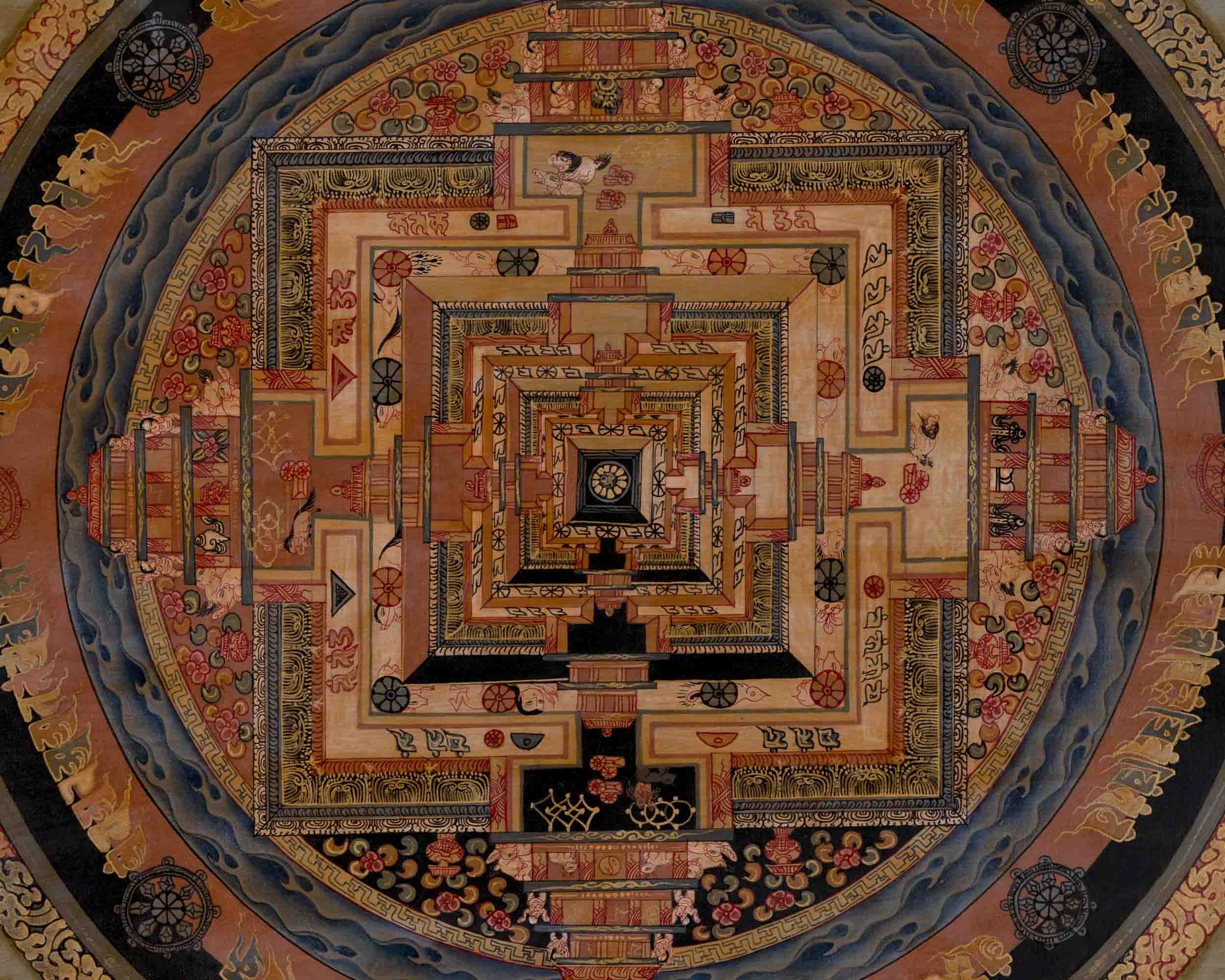 Handpainted Kalachakra Mandala | Traditional Tibetan Thangka | Wall Decors