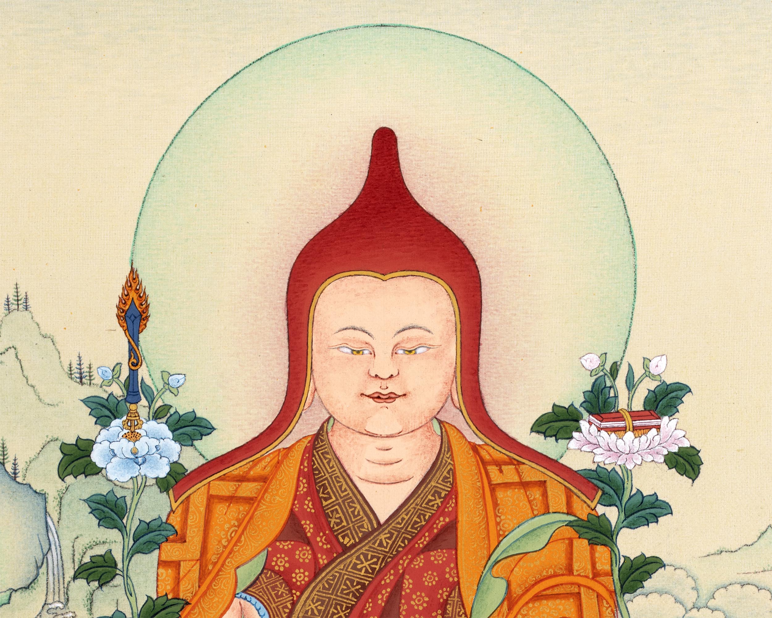 Longchenpa Thangka | Traditional Tibetan Thangka | includes brocade