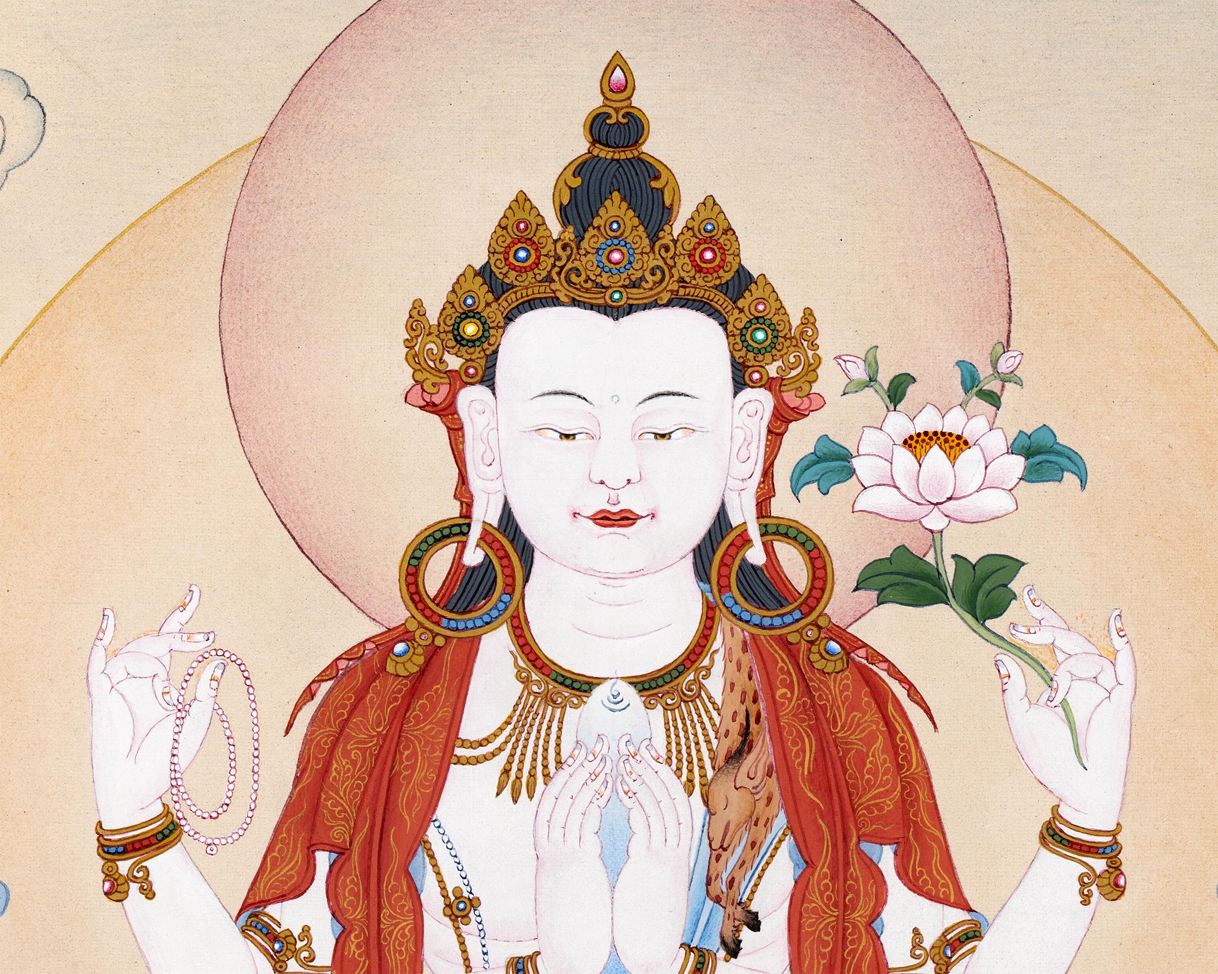 Four-Armed Chenrezig Thangka | Tibetan Bodhisattva Art