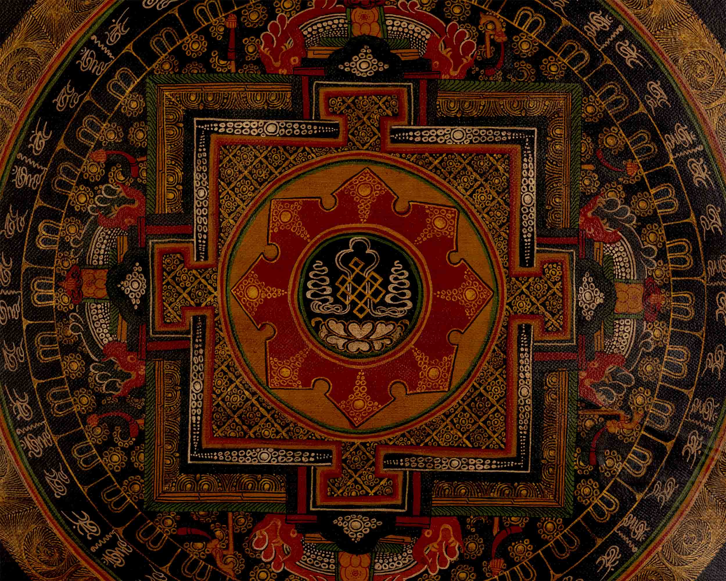 Oil Varnished Endless Knot Mandala Thangka | Hand Painted Mandala Art