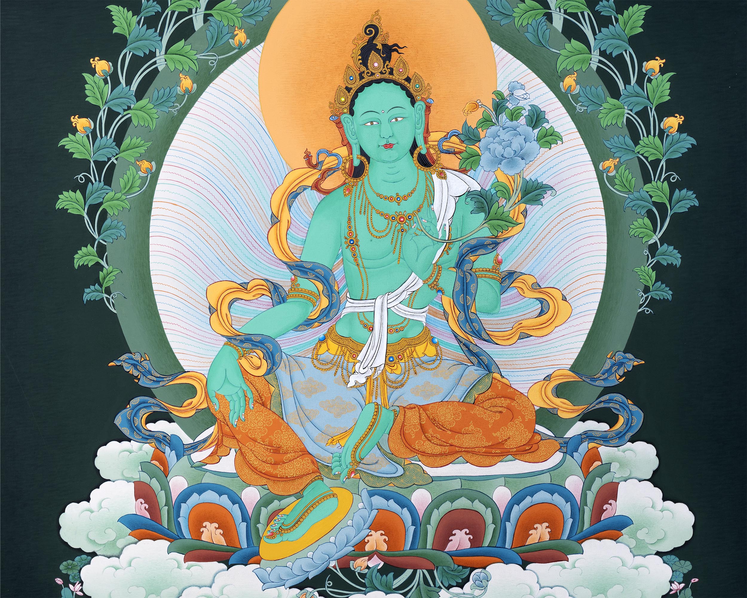 Green Tara Art | Female Buddha Thangka | Bodhisattva