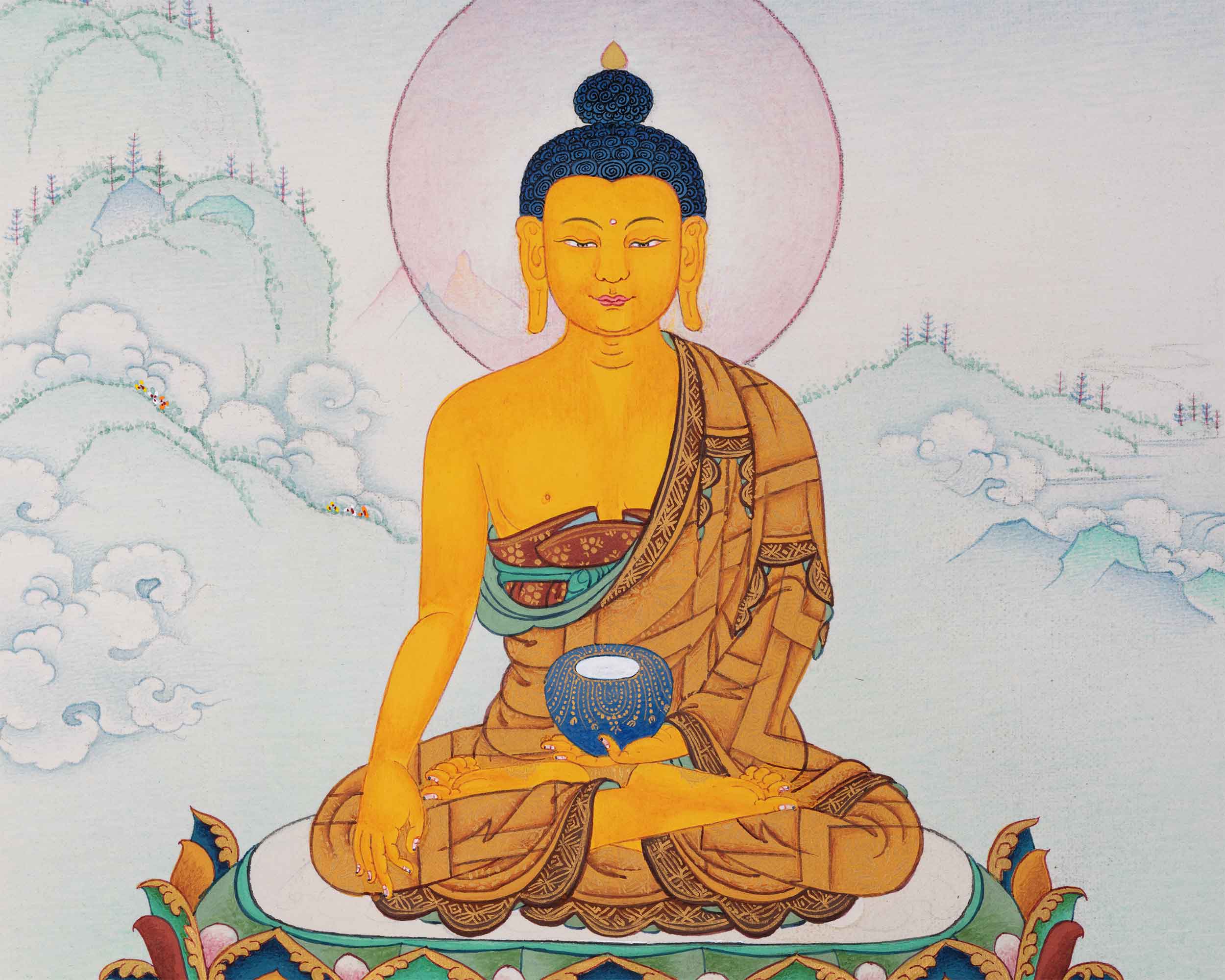 Historical Buddha Shakyamuni Mantra Practice Thangka | Hand-Painted Gautam Buddha Art