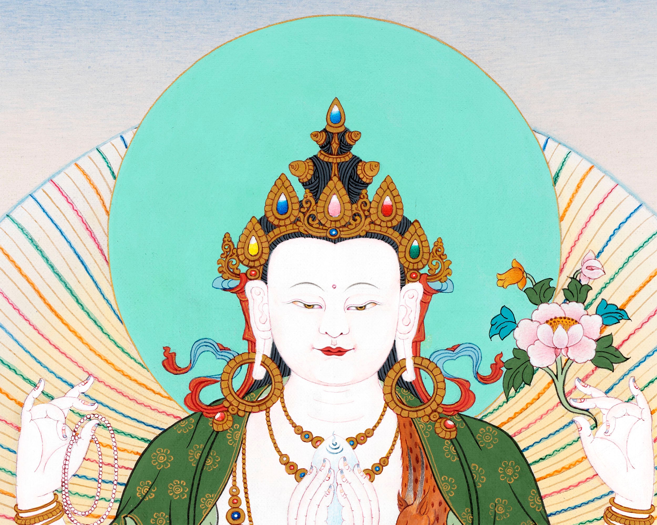 Bodhisattva Thangka | Genuine 24K Gold Hand Painted Tibetan Art | Avalokiteshvara, Vajrapani & Manjushri