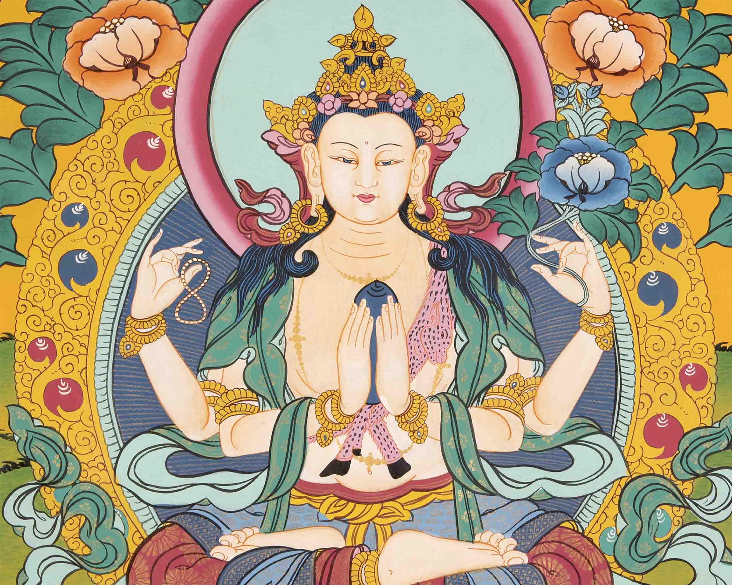 4 Armed Chengrezig With brocade | Mindfulness Meditation Object