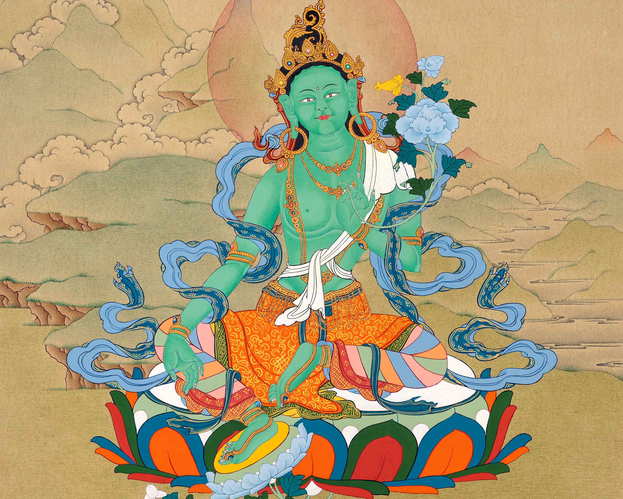 Green Tara Healing Thangka | Traditionally Hand Painted Art