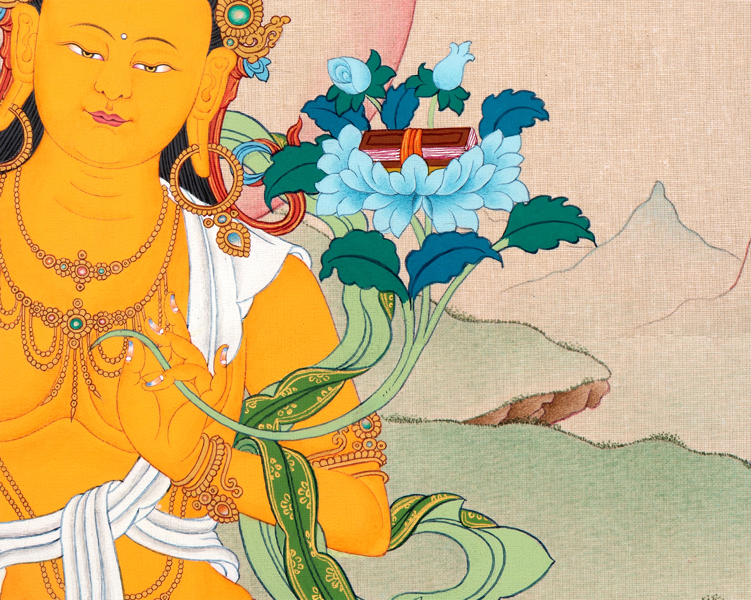 Manjushri, Bodhisattva Manjushree Thangka, Tibetan Buddhist Painting