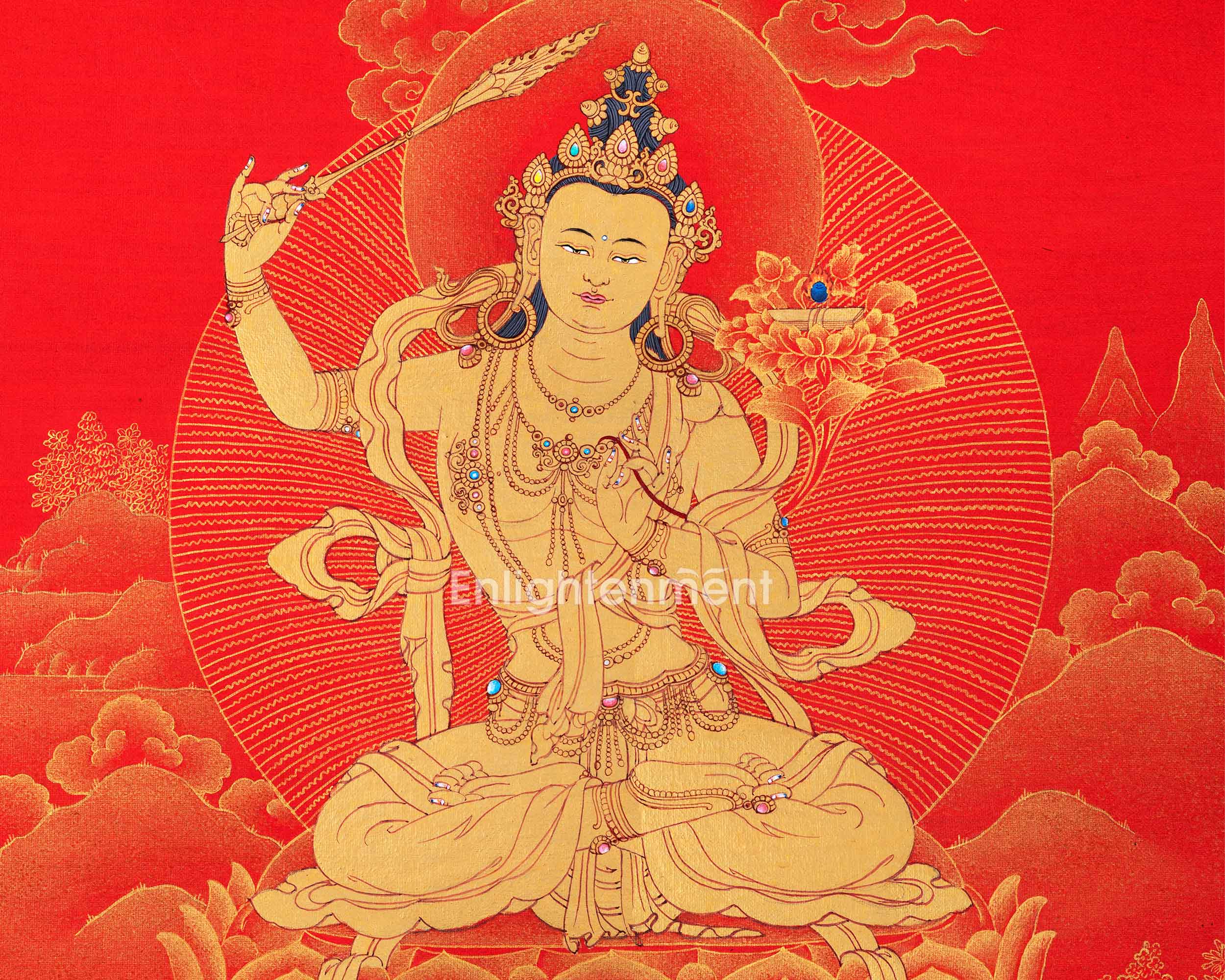 Manjushri, The Buddhist Deity Of Wisdom Thangka | Himalayan Buddhist Sacred Art For Meditation