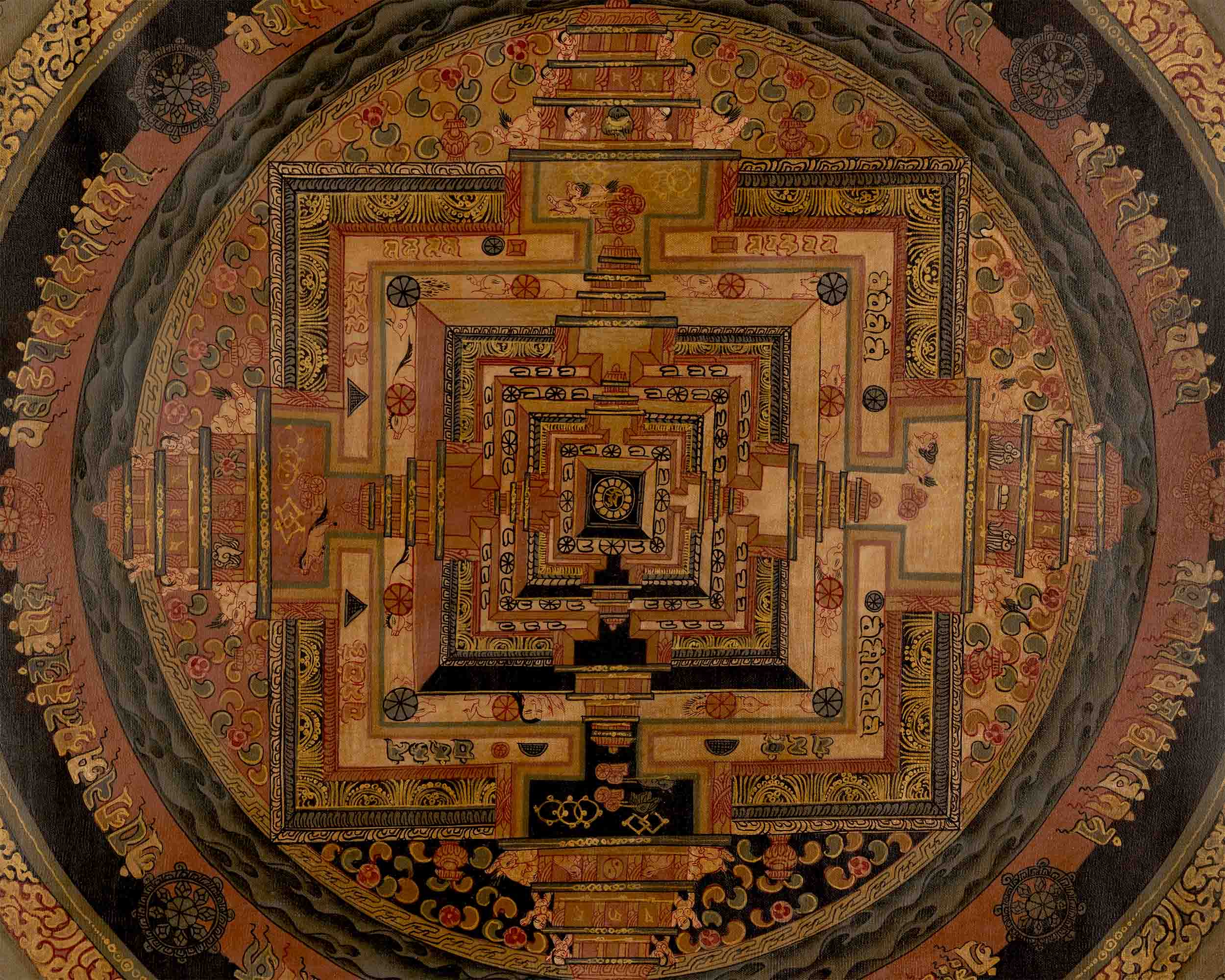 Oil Varnished Kalachakra Mandala | Tibetan Thangka Painting