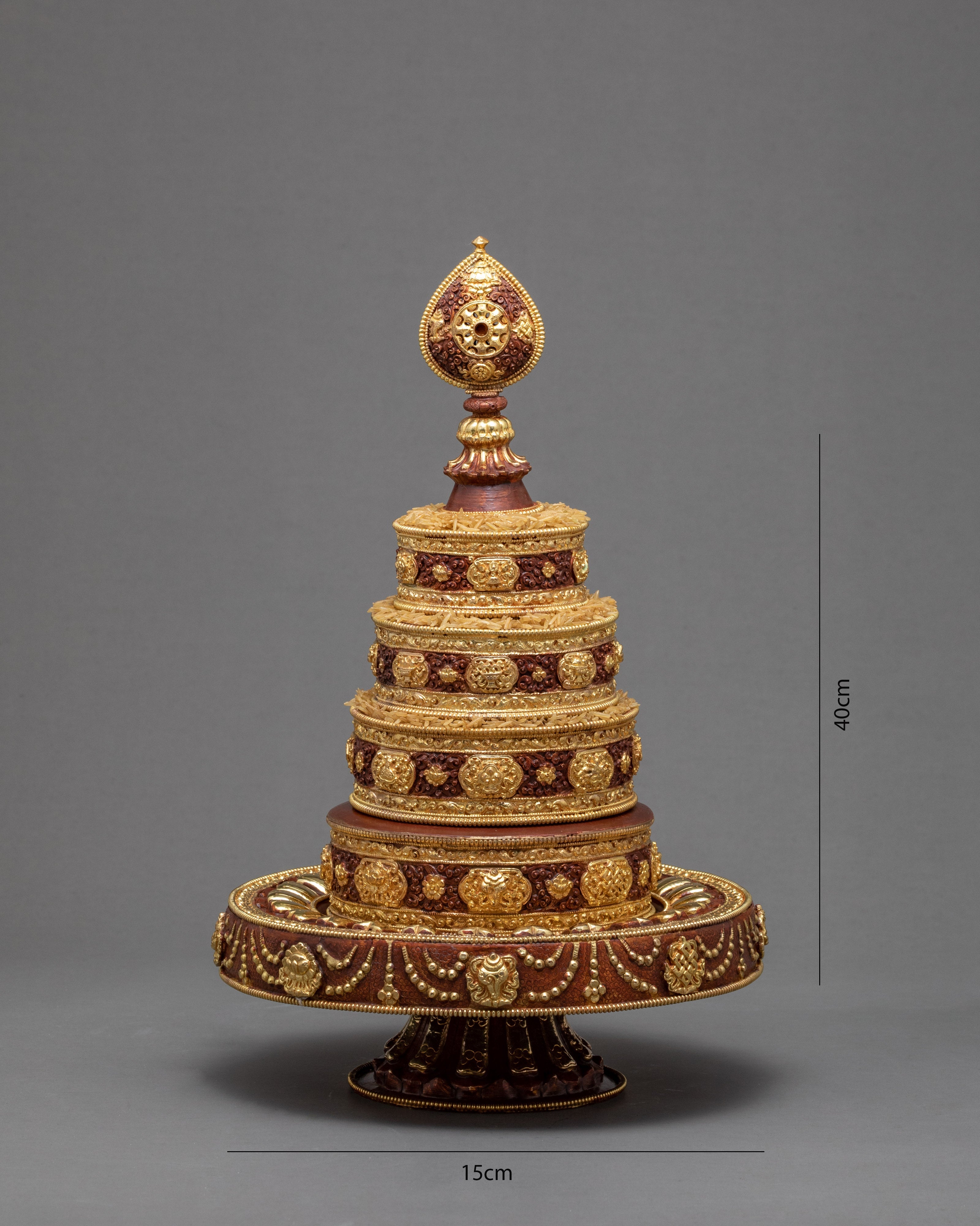 Traditional Rice Offering Set | Highly Decorated Copper Mandala