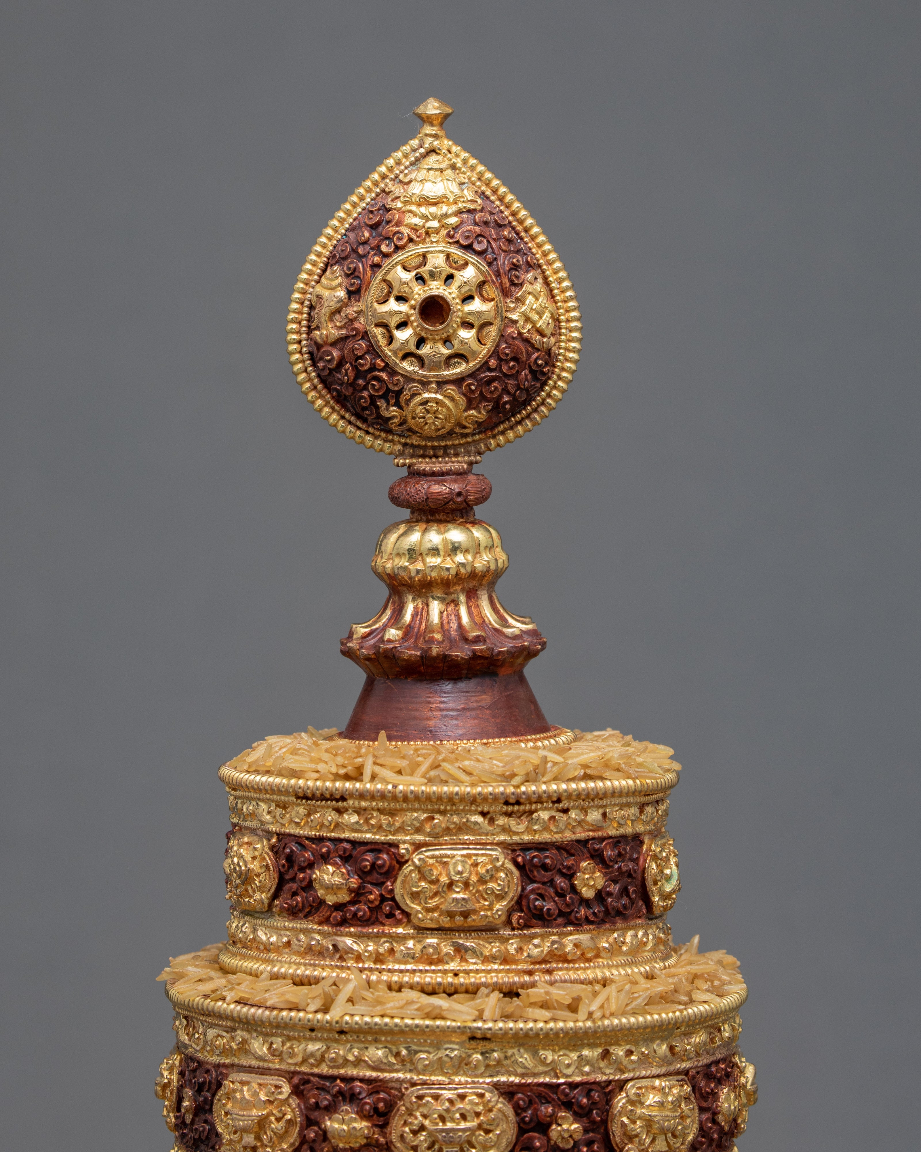 Traditional Rice Offering Set | Highly Decorated Copper Mandala