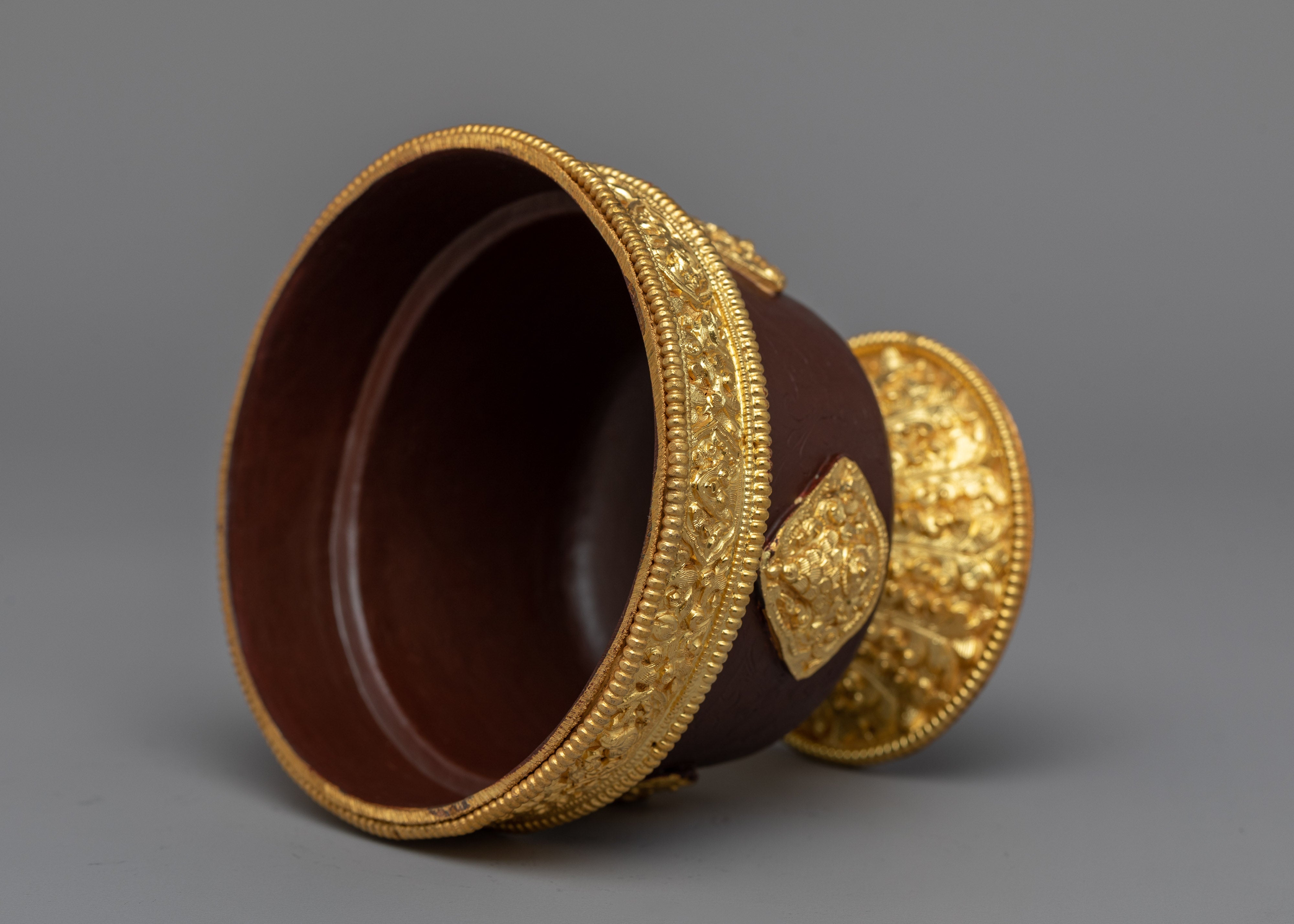 Copper Offering Bowl with Intricate Engravings | Symbolic Altar Centerpiece