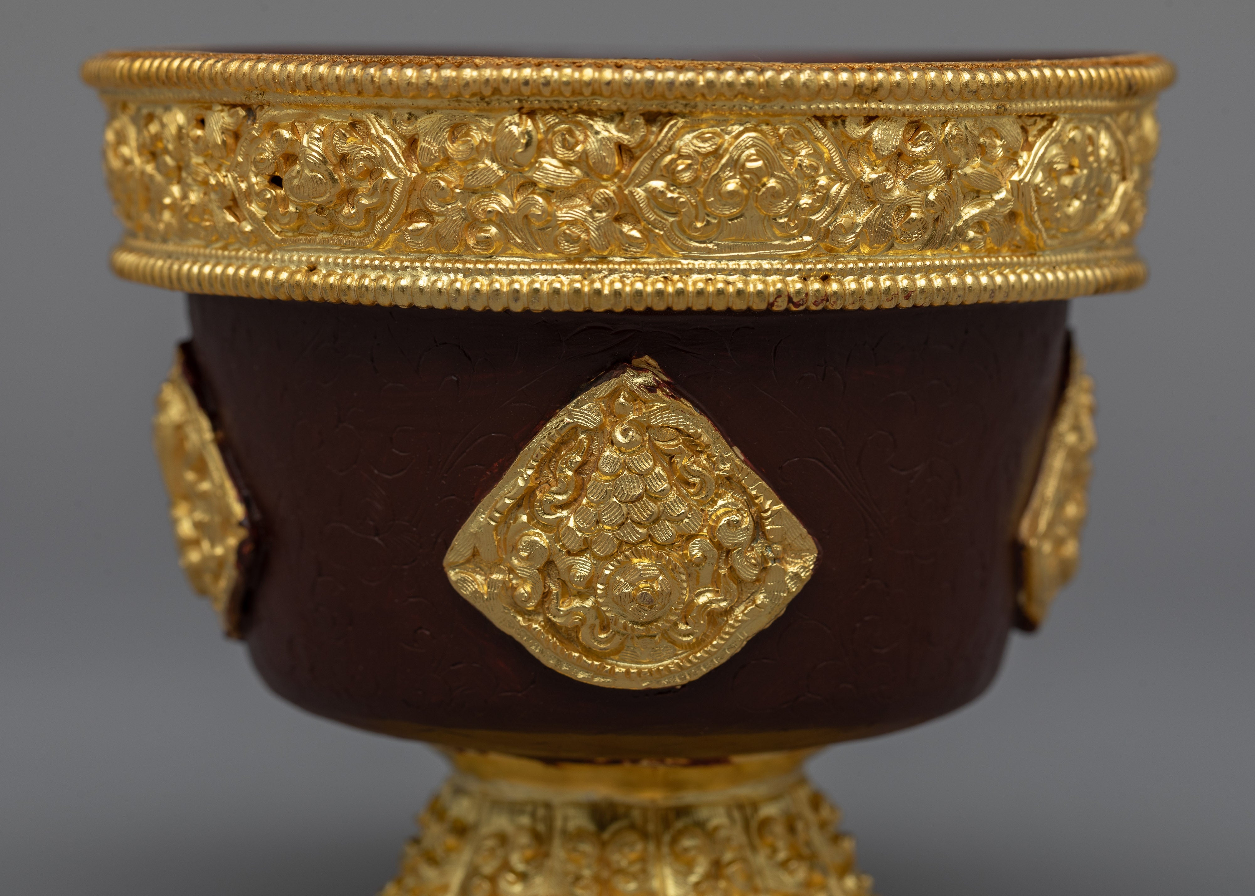 Copper Offering Bowl with Intricate Engravings | Symbolic Altar Centerpiece