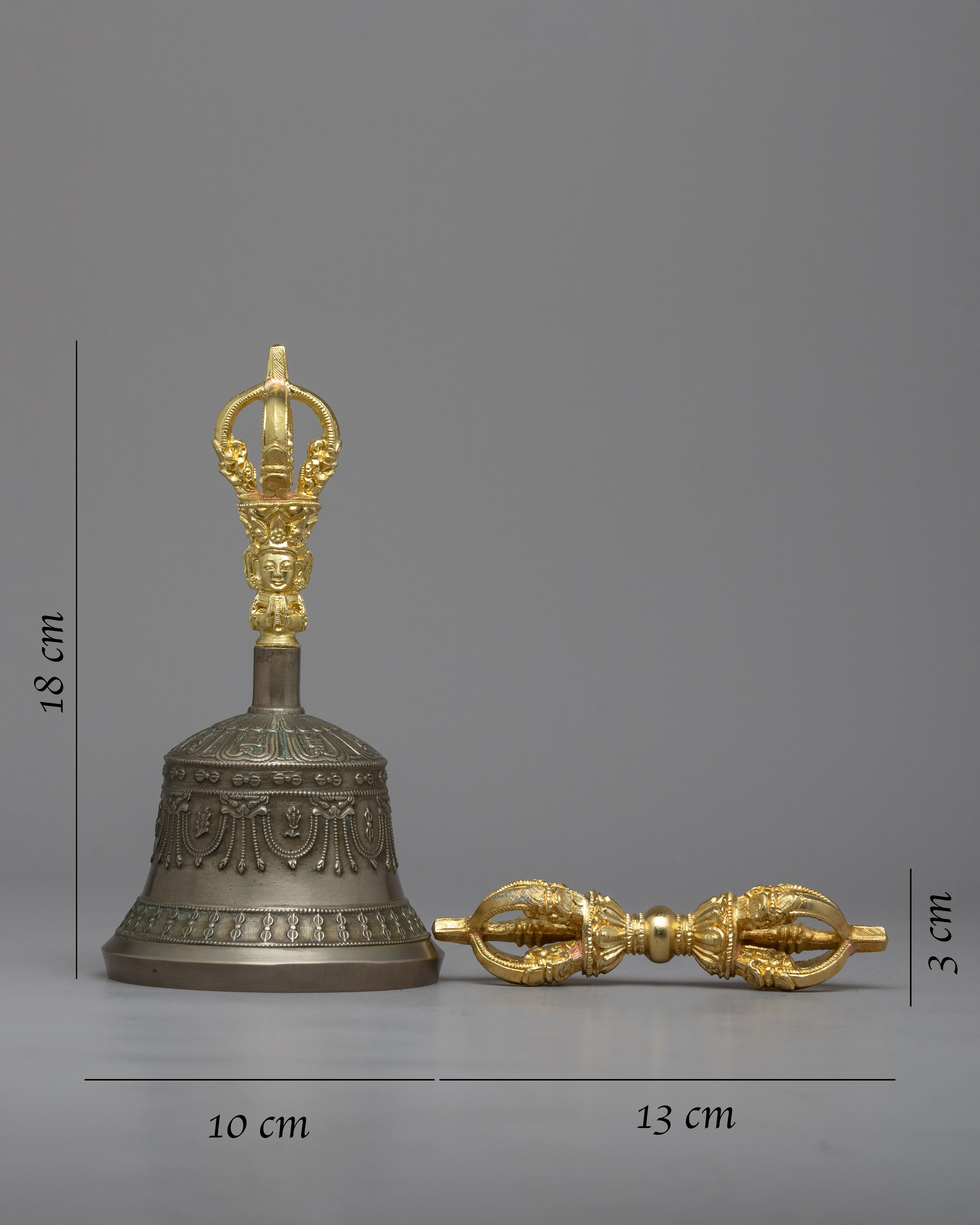 Tibetan Vajra and Bell Set | 24K Gold Plated Handles on Copper Body