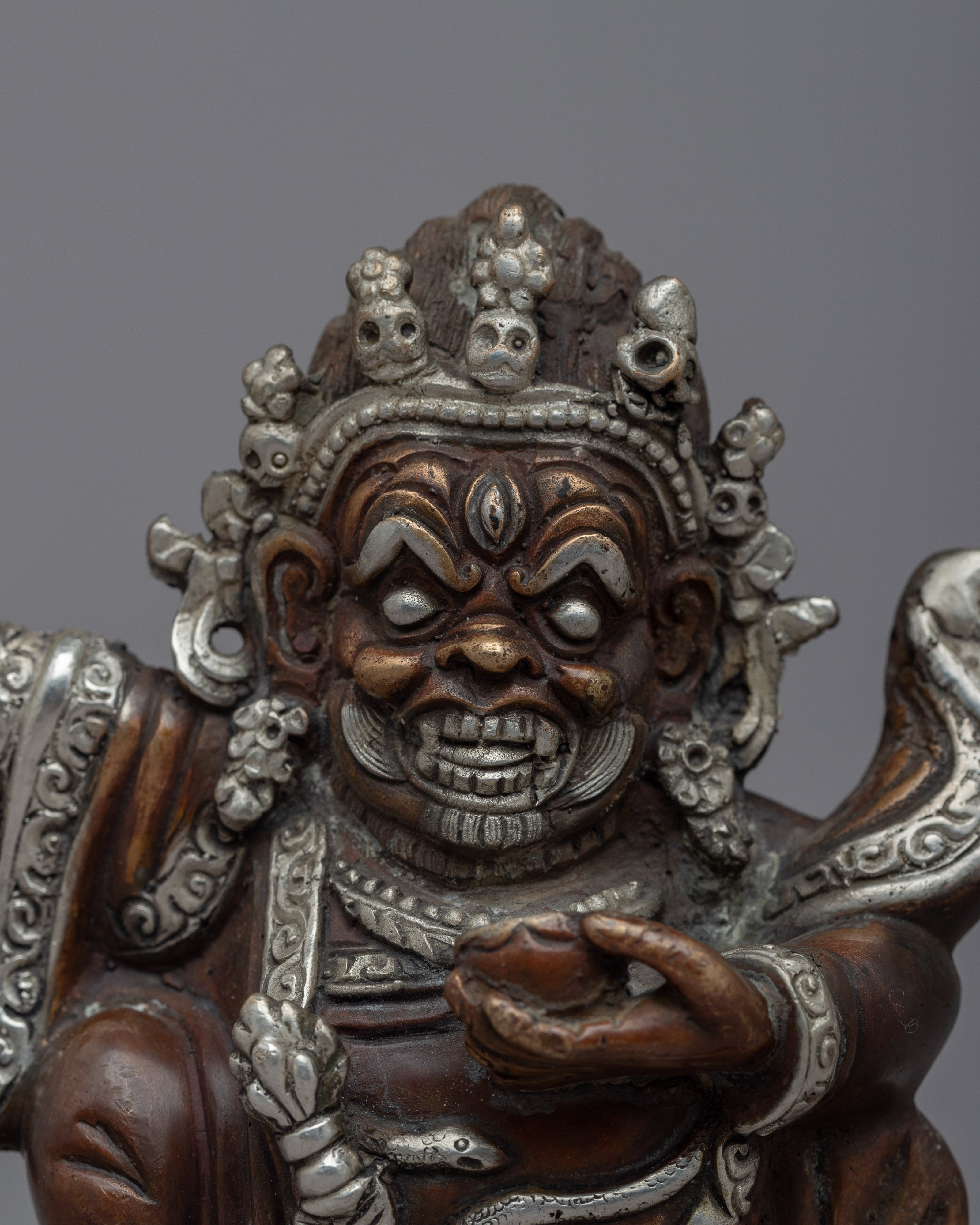 Mahakala Bernagchen Statue | Copper Body with Silver Plating for Decor