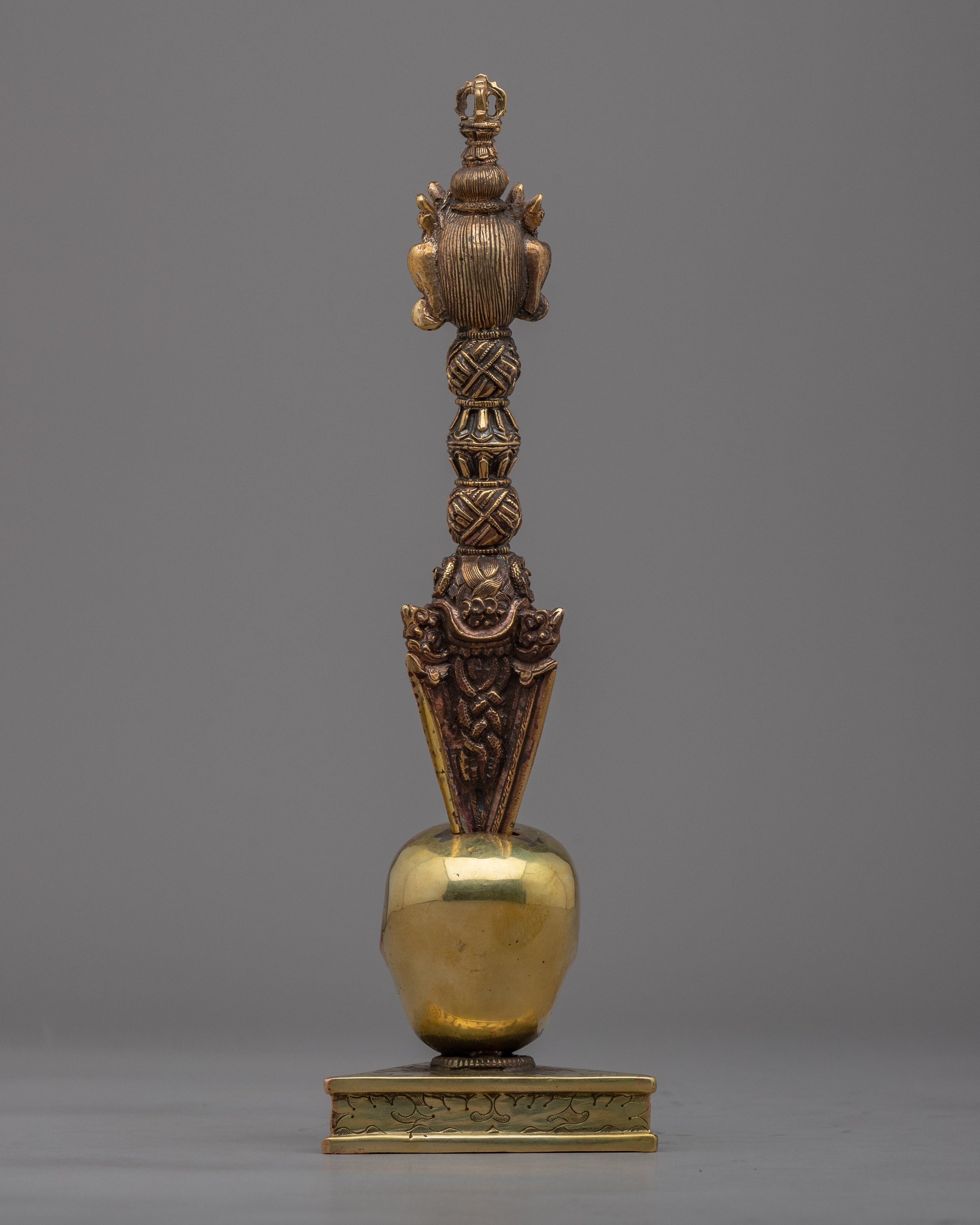 Brass Buddhist Knife with Skull Stand | Phurba for Rituals and Ceremonies"