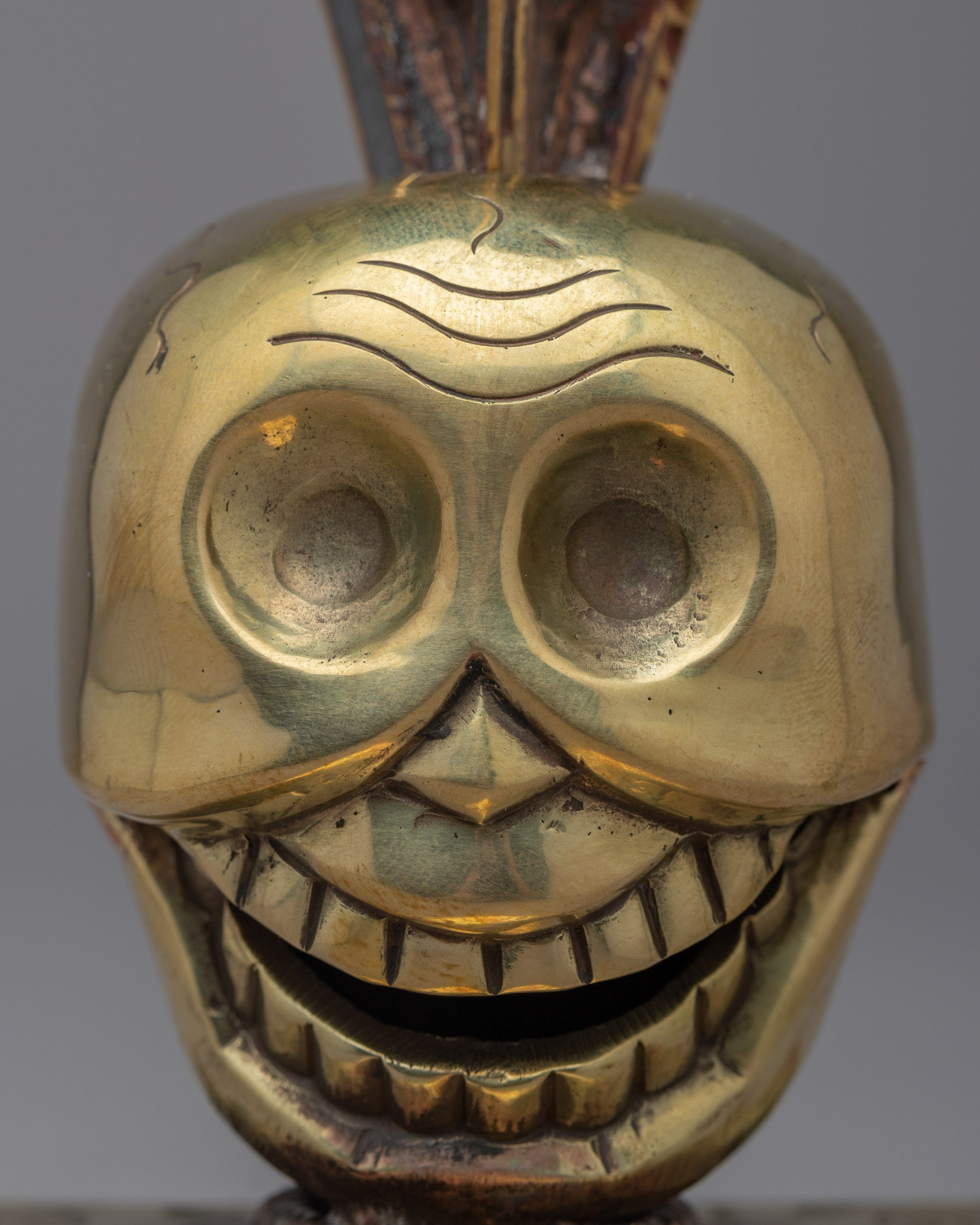 Brass Buddhist Knife with Skull Stand | Phurba for Rituals and Ceremonies"