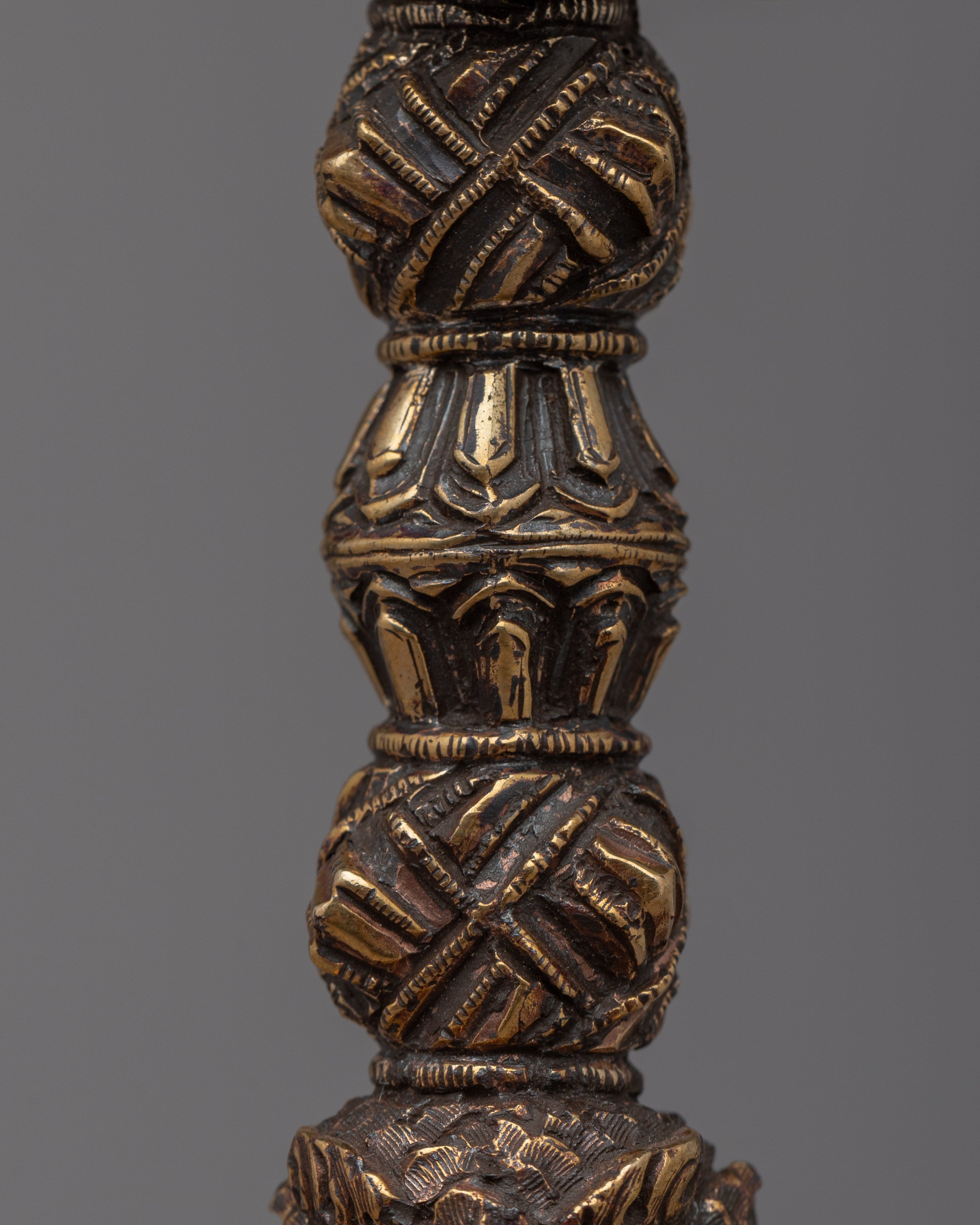 Brass Buddhist Knife with Skull Stand | Phurba for Rituals and Ceremonies"
