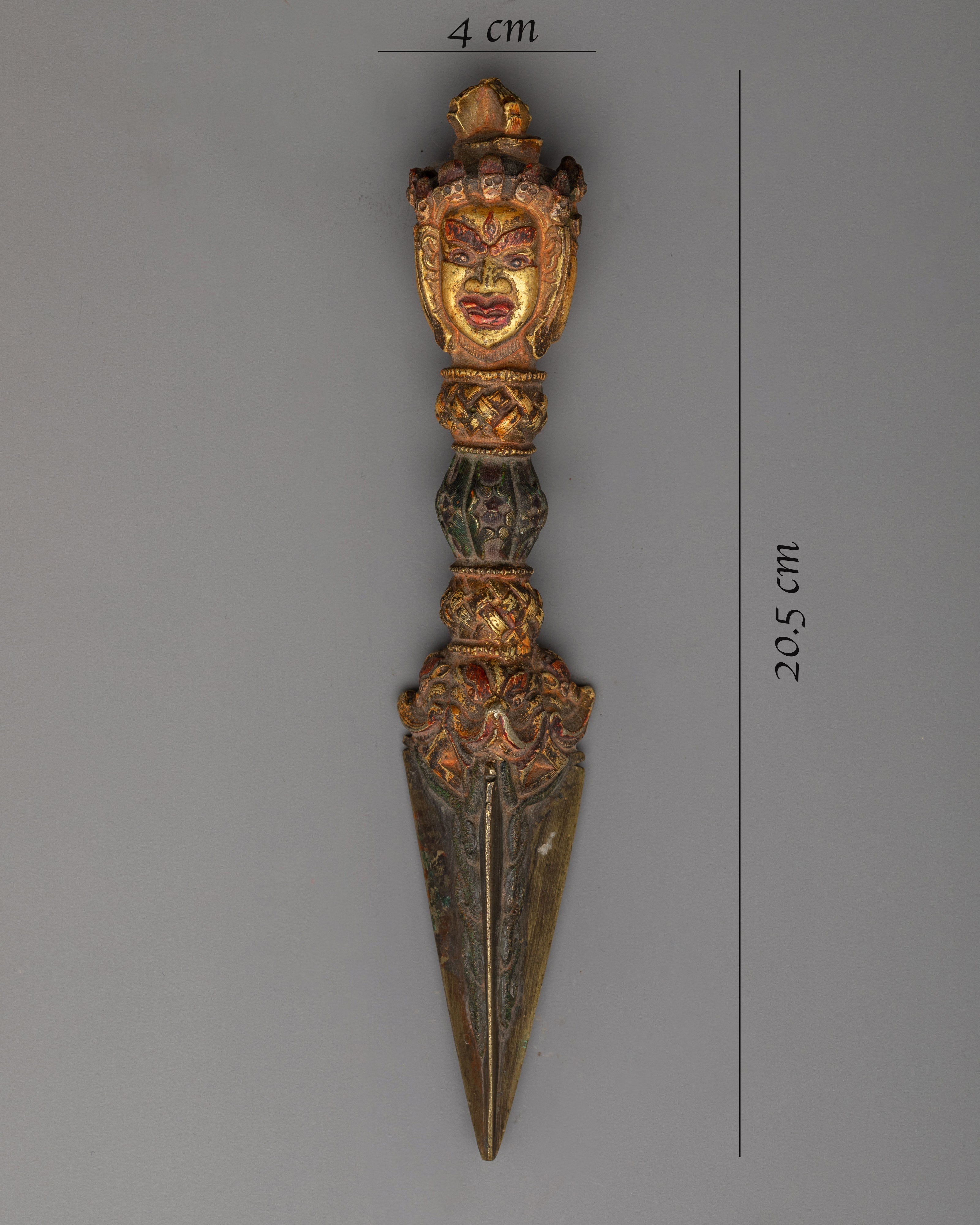 24K Gold Plated Handcrafted Copper Vajra Phurba | Sacred Tibetan Ritual Tool