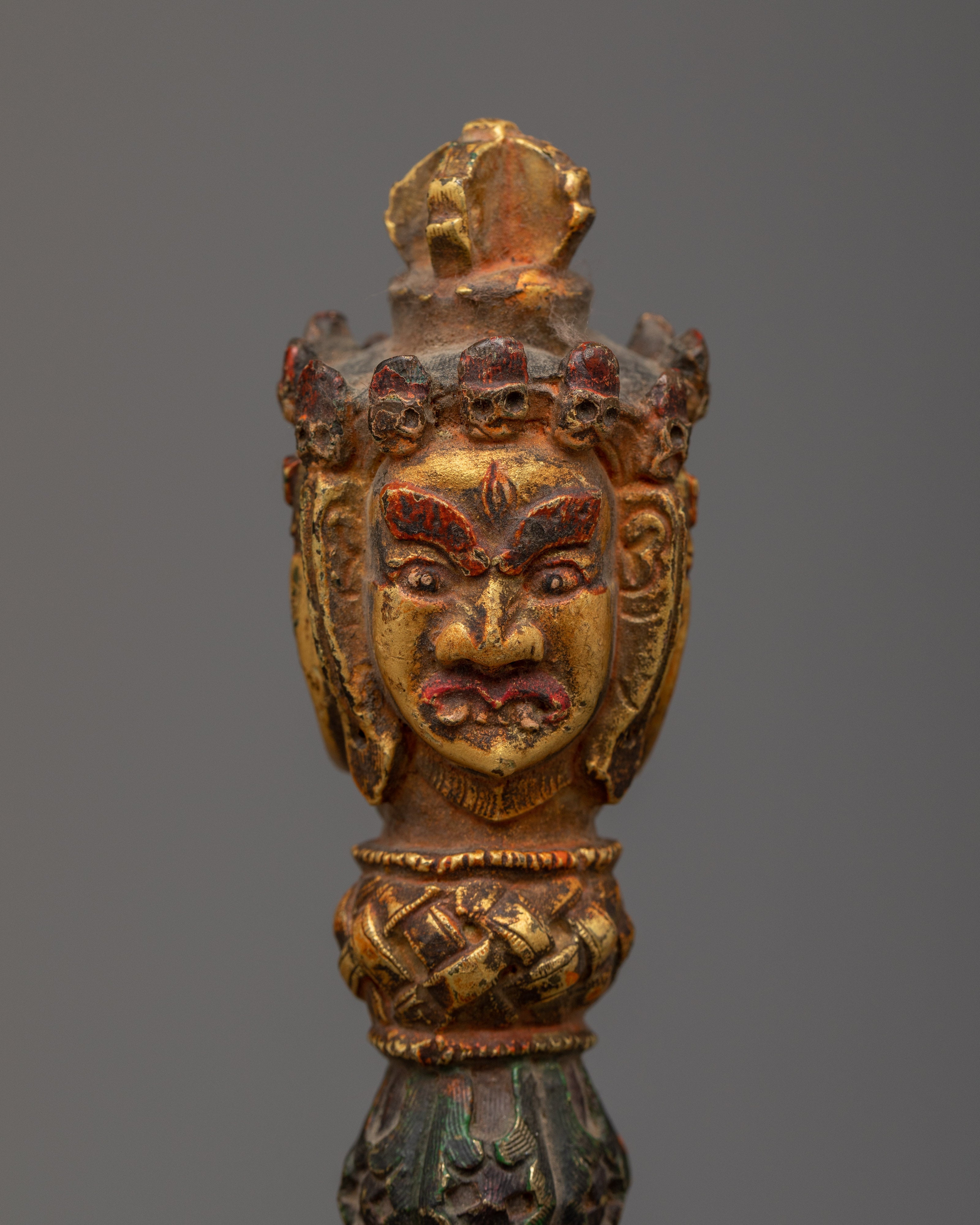 24K Gold Plated Handcrafted Copper Vajra Phurba | Sacred Tibetan Ritual Tool