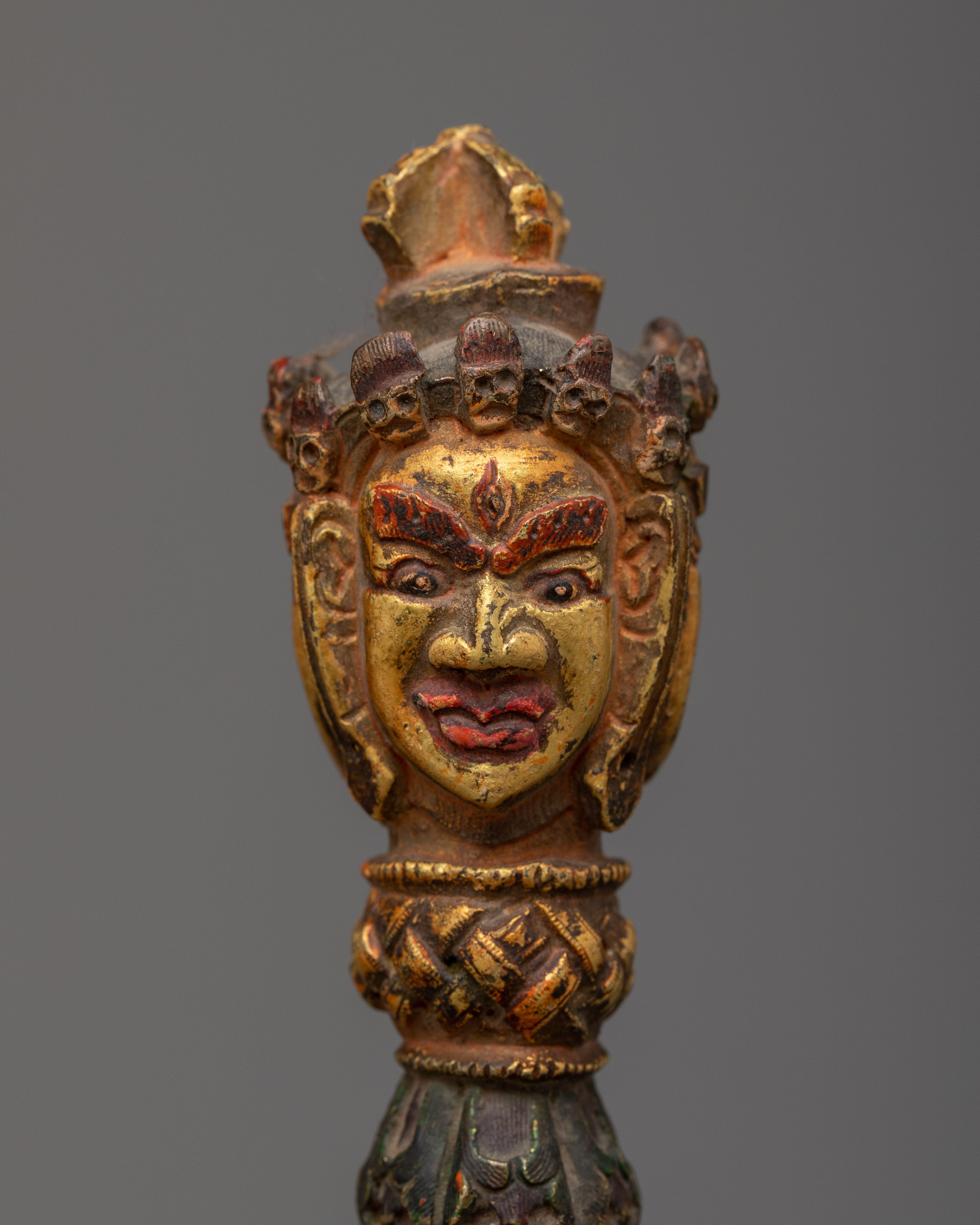 24K Gold Plated Handcrafted Copper Vajra Phurba | Sacred Tibetan Ritual Tool