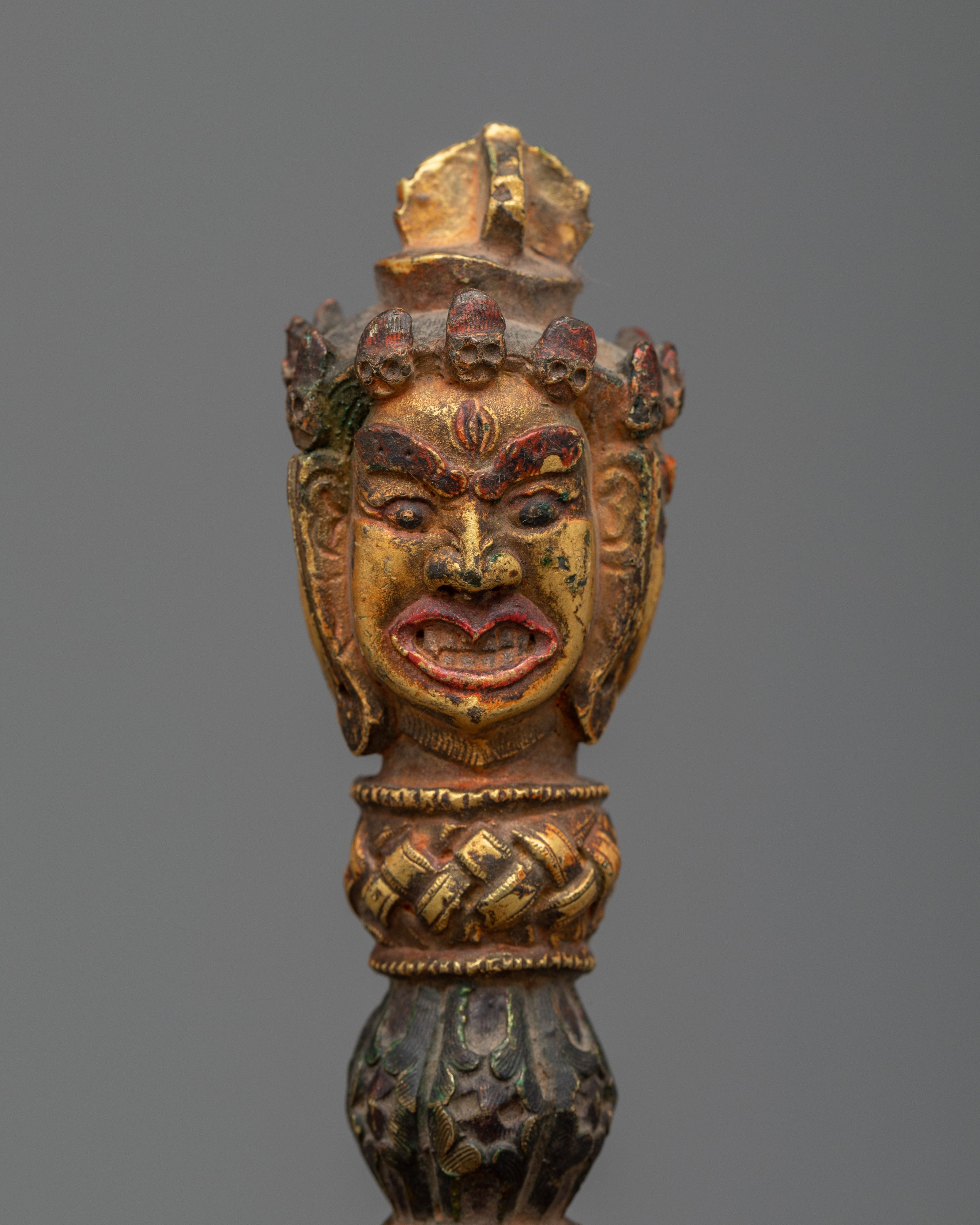 24K Gold Plated Handcrafted Copper Vajra Phurba | Sacred Tibetan Ritual Tool