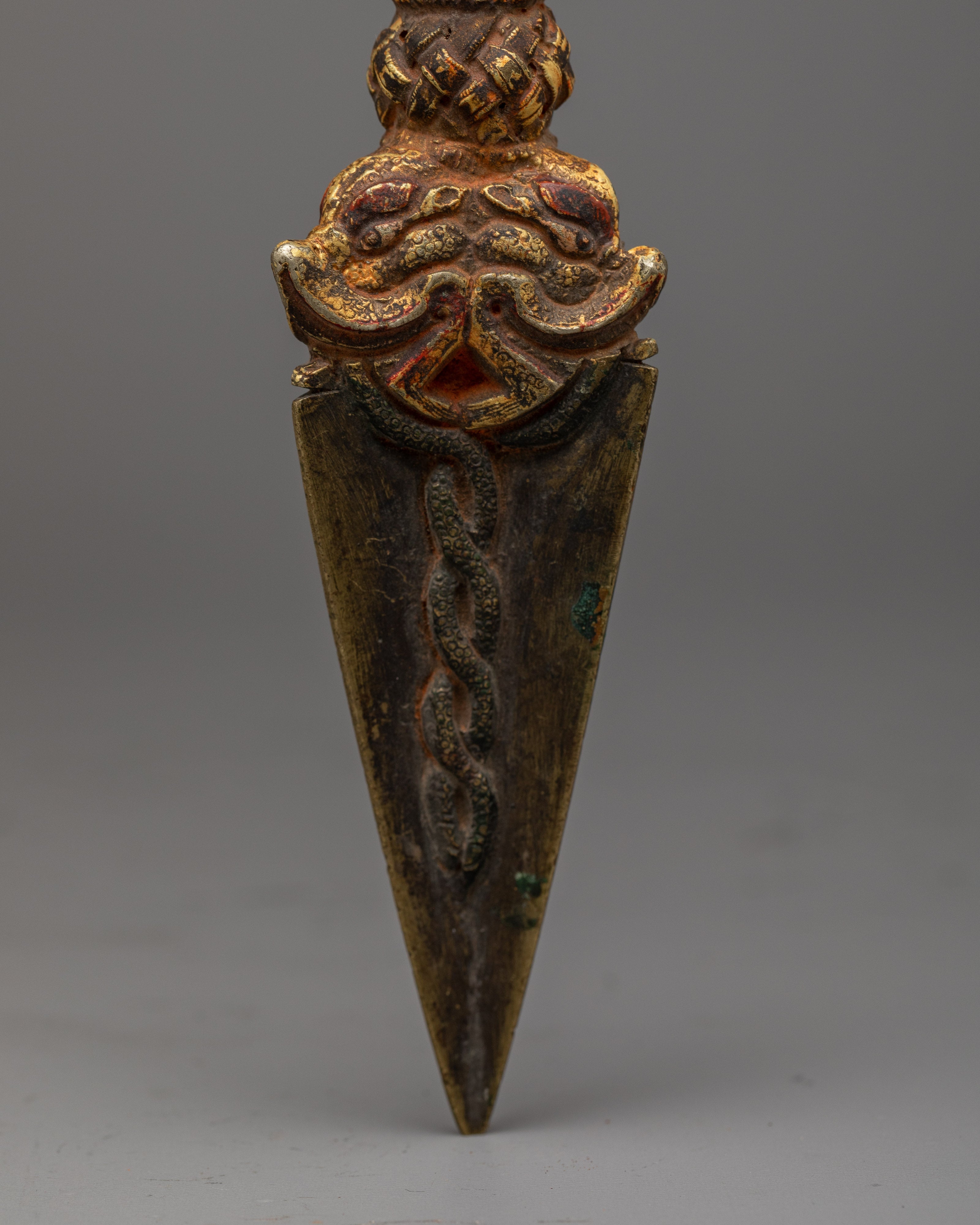 24K Gold Plated Handcrafted Copper Vajra Phurba | Sacred Tibetan Ritual Tool