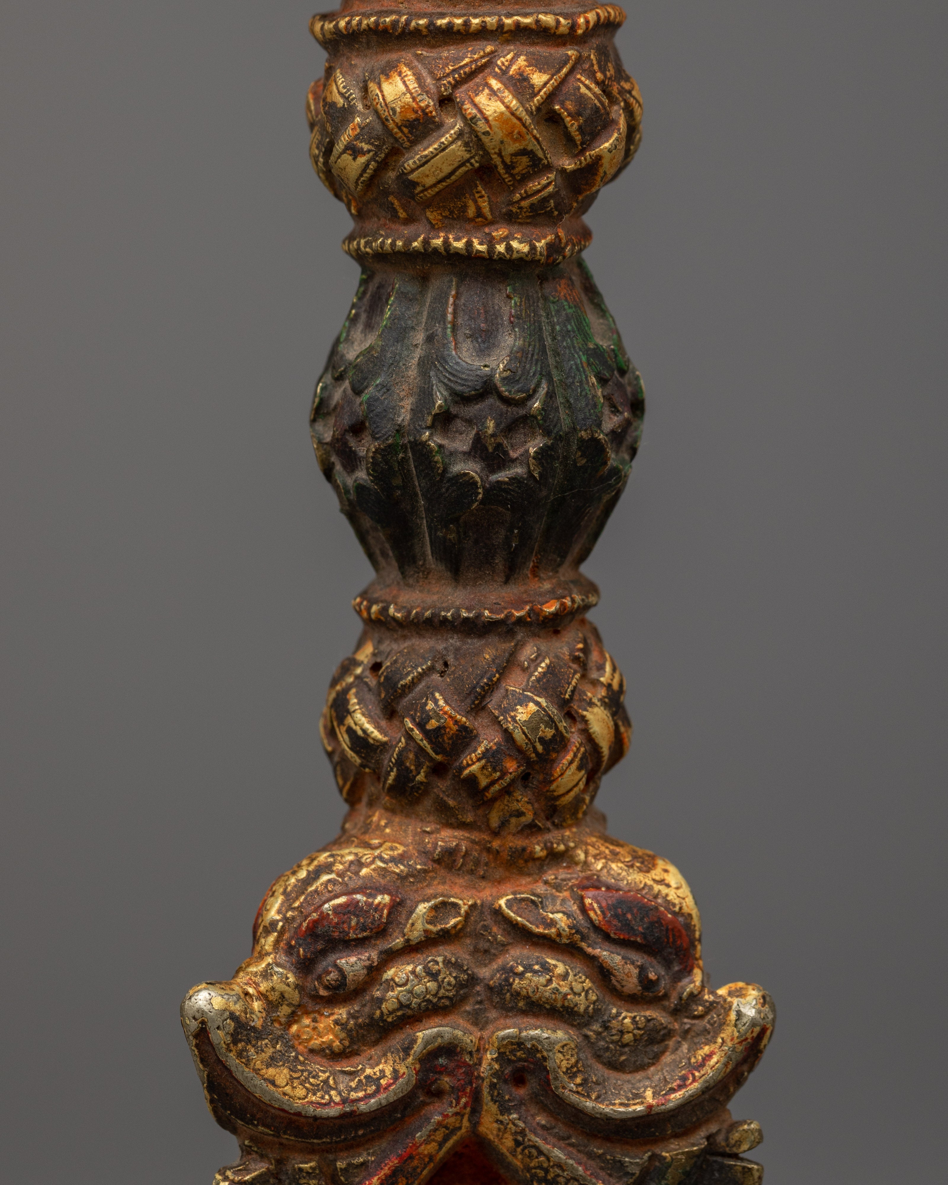 24K Gold Plated Handcrafted Copper Vajra Phurba | Sacred Tibetan Ritual Tool