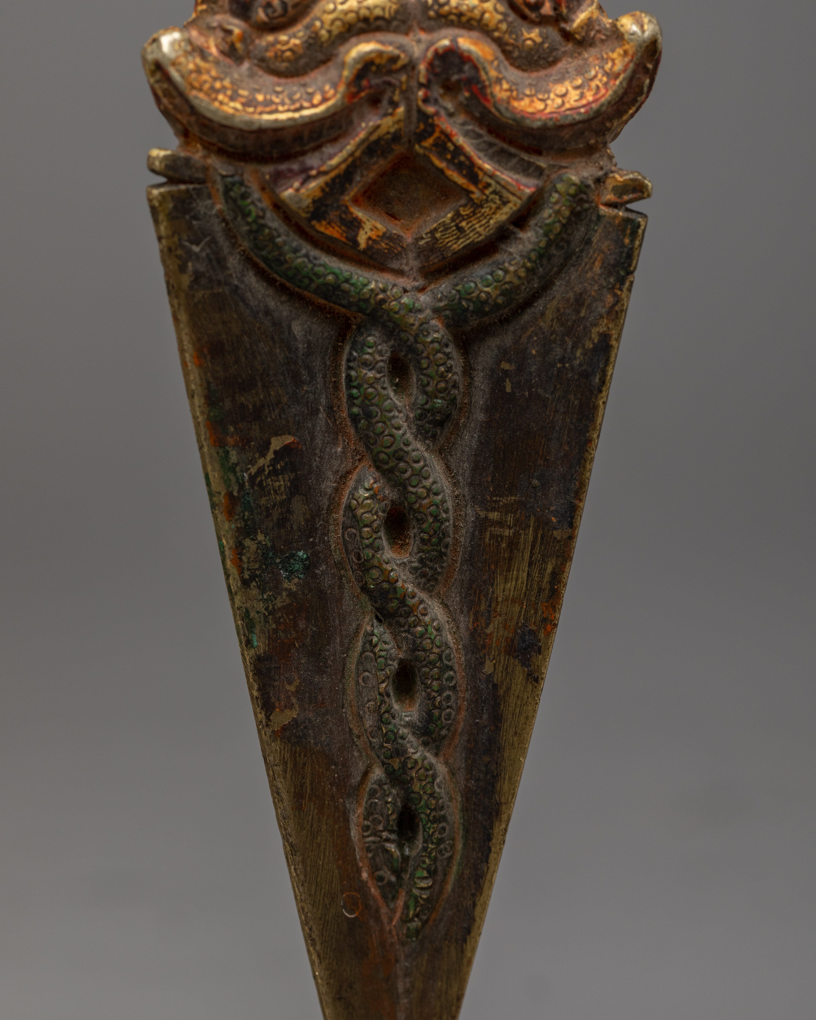 24K Gold Plated Handcrafted Copper Vajra Phurba | Sacred Tibetan Ritual Tool