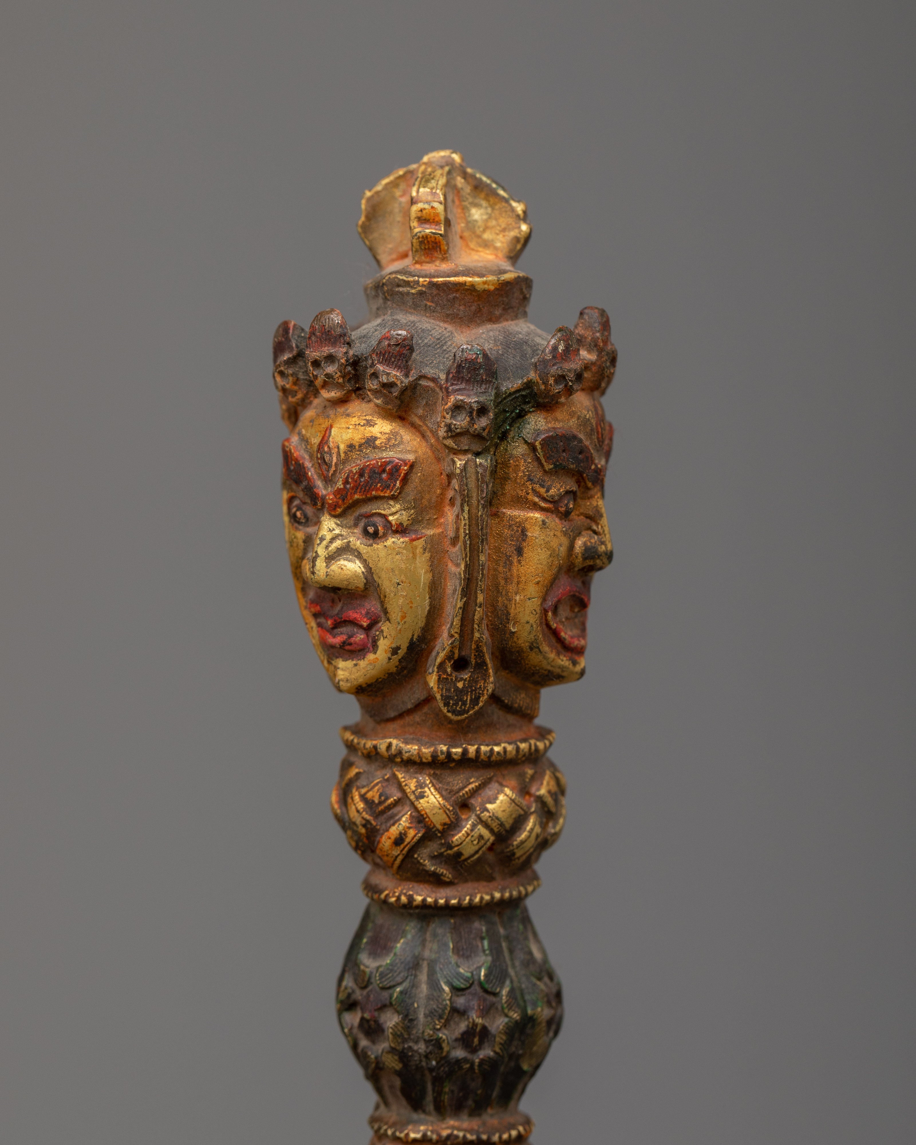 24K Gold Plated Handcrafted Copper Vajra Phurba | Sacred Tibetan Ritual Tool