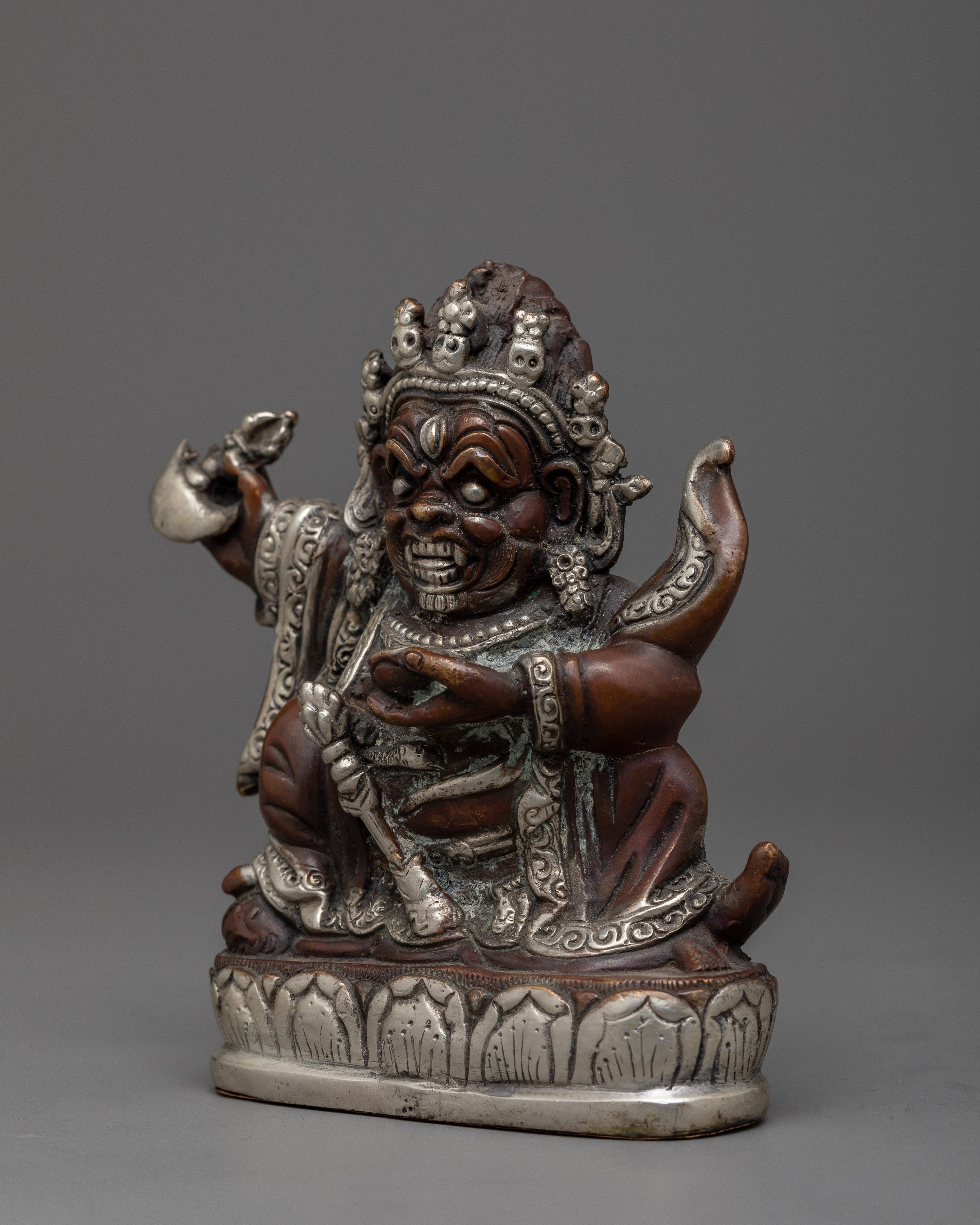 Mahakala Bernagchen Silver Plated Statue | Exquisite Spiritual Deco