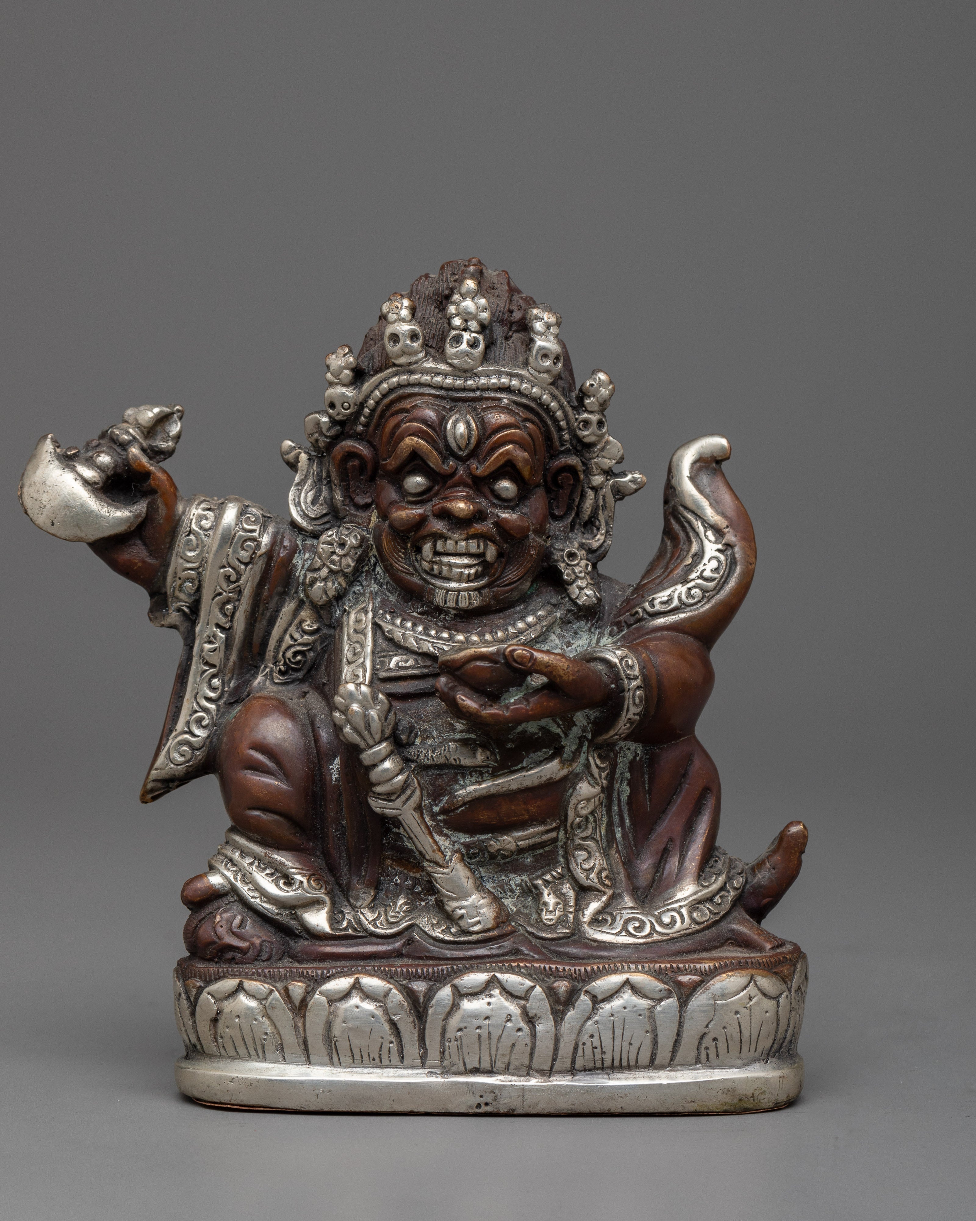 Mahakala Bernagchen Silver Plated Statue | Exquisite Spiritual Deco