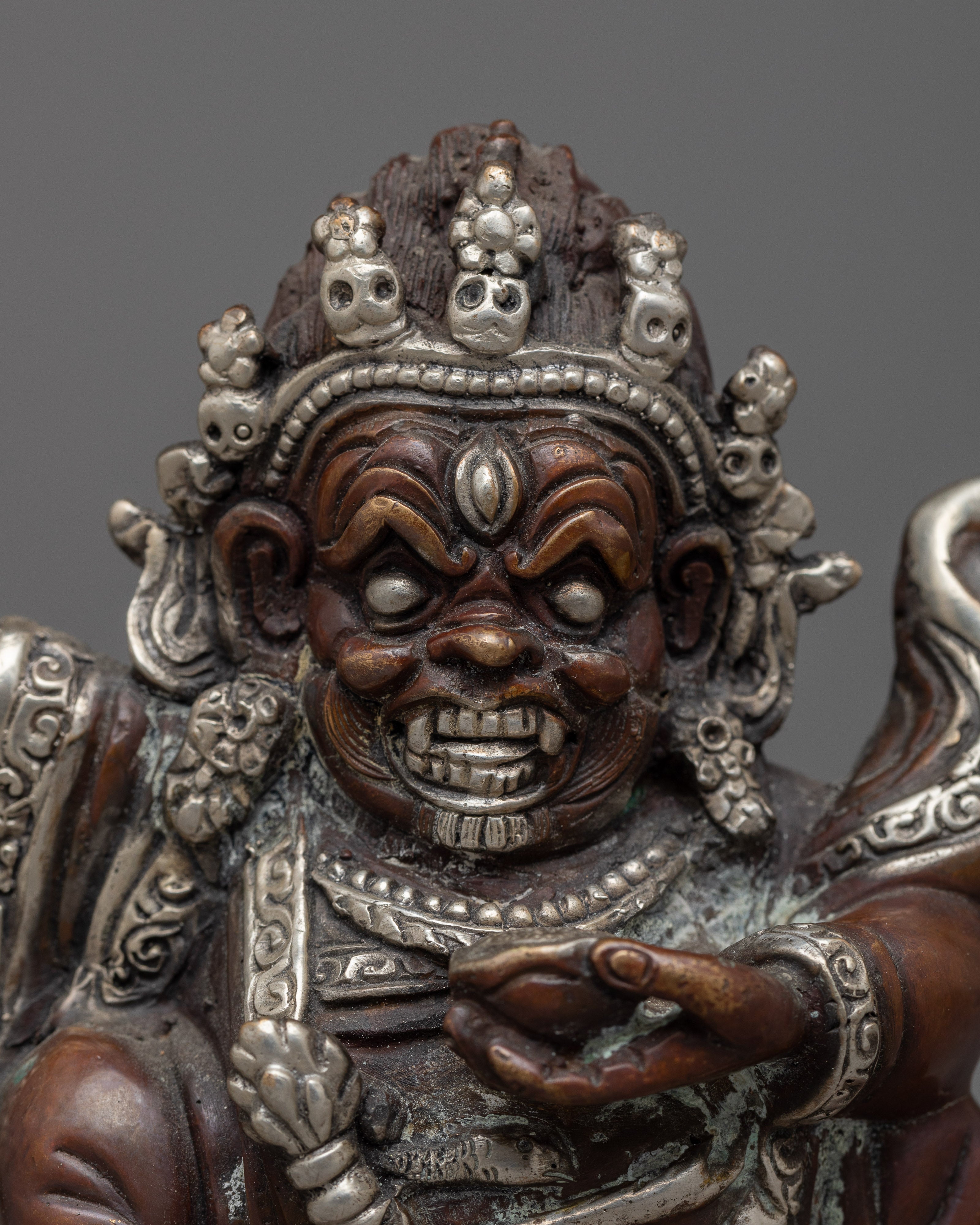 Mahakala Bernagchen Silver Plated Statue | Exquisite Spiritual Deco