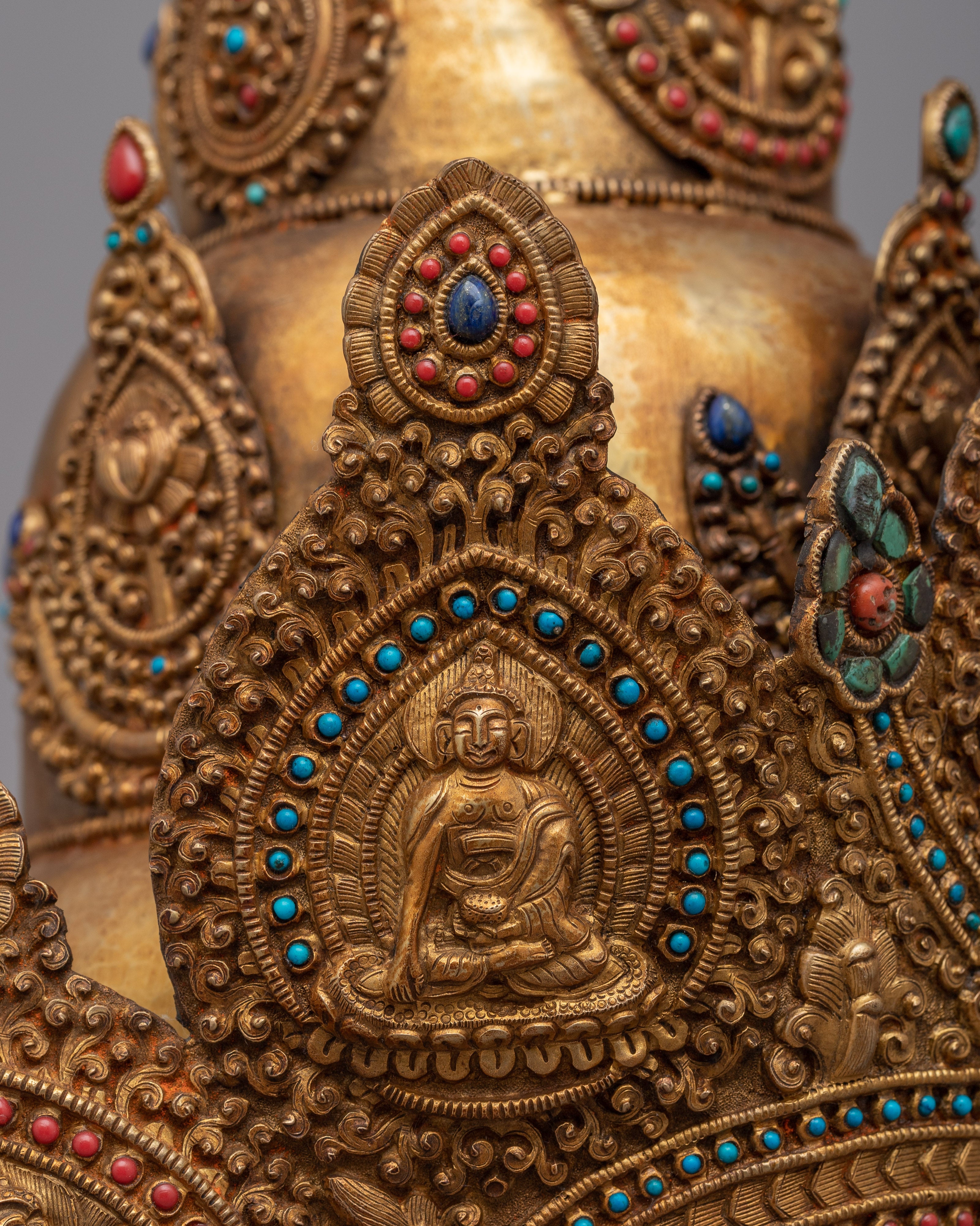 Buddhist Headdress Crown | Elegant Copper Headpiece for Spiritual Practices