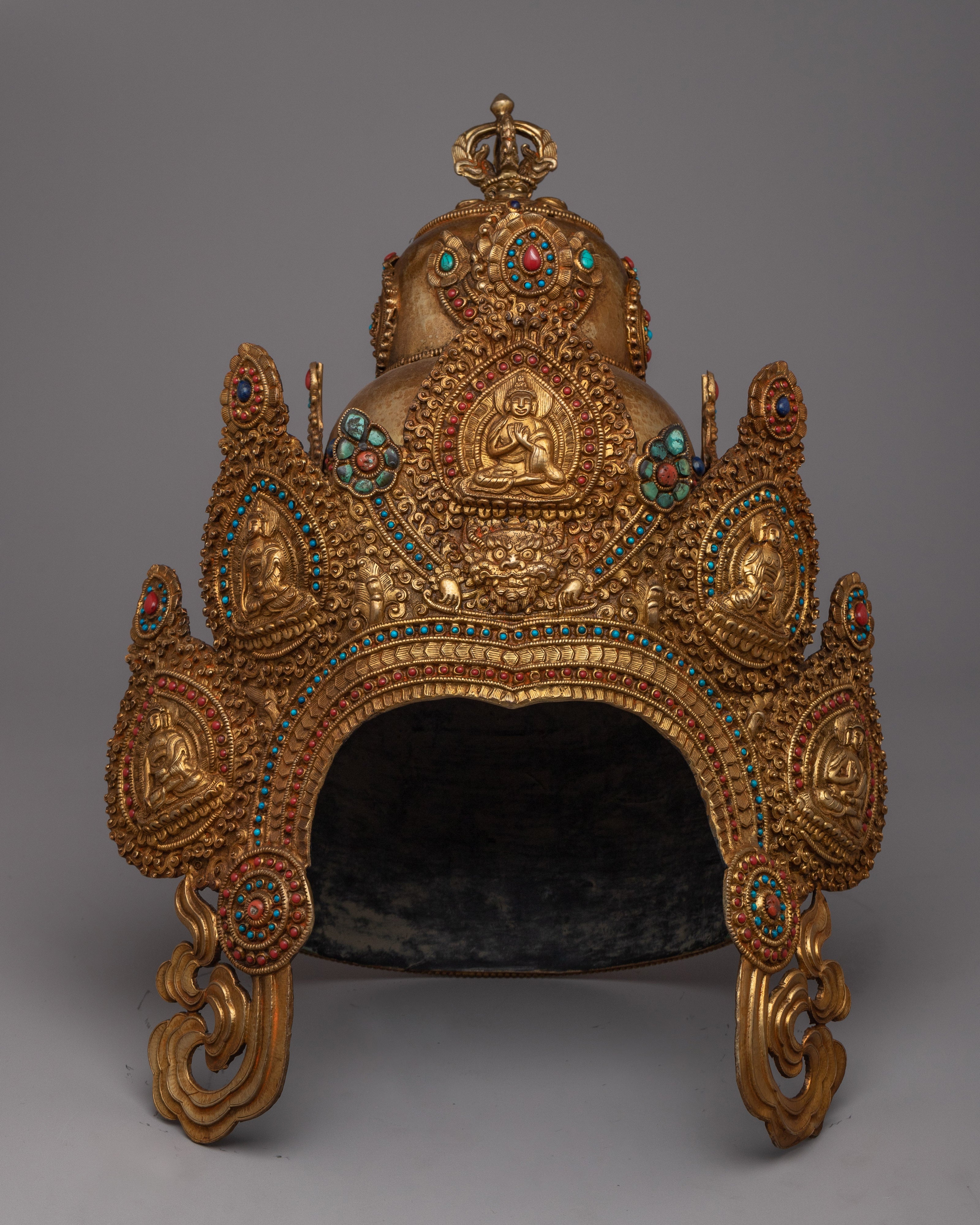 Buddhist Headdress Crown | Elegant Copper Headpiece for Spiritual Practices
