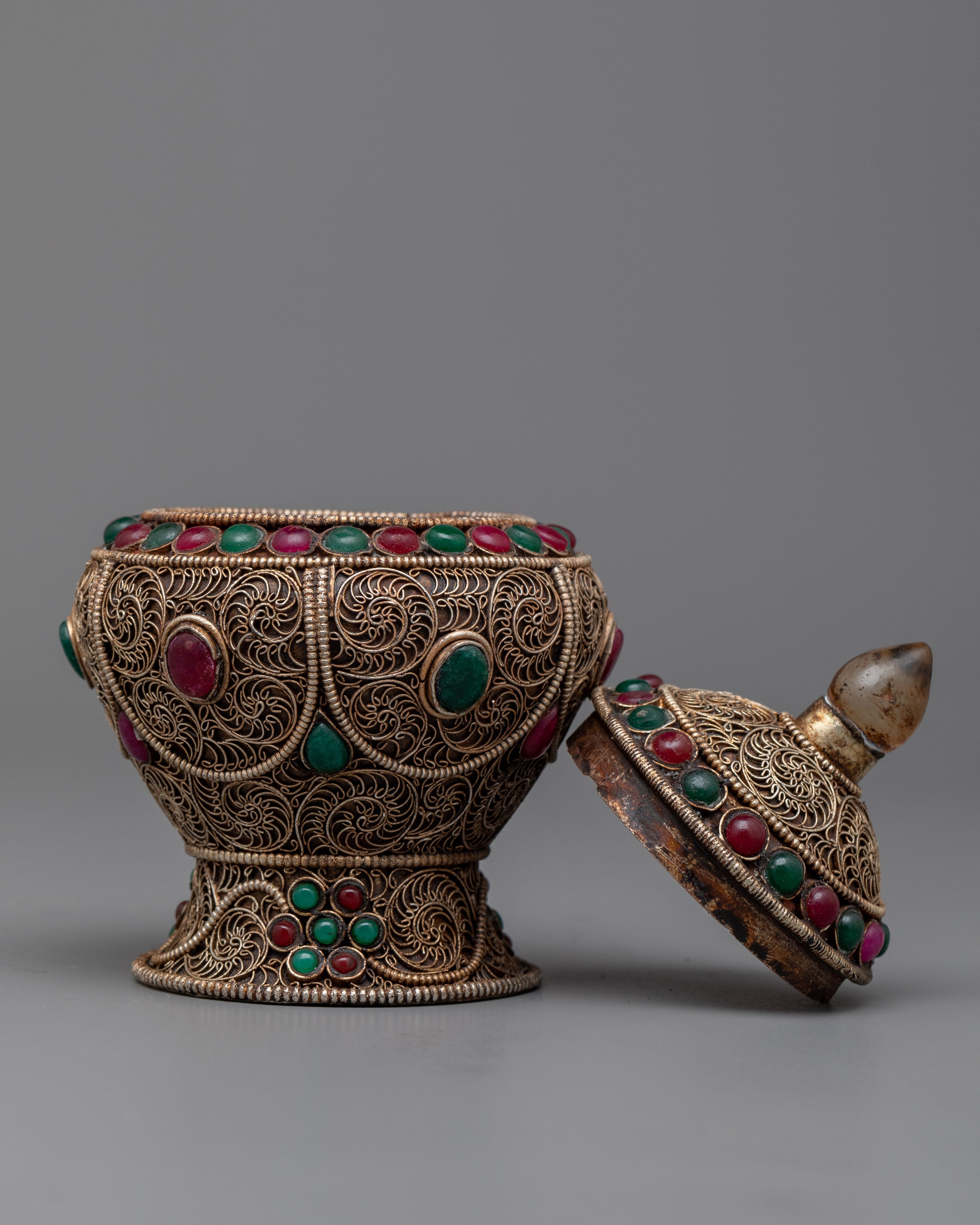 Dhupur Rice Bowl Pot with Lid | Beautiful Devotional Art for Worship