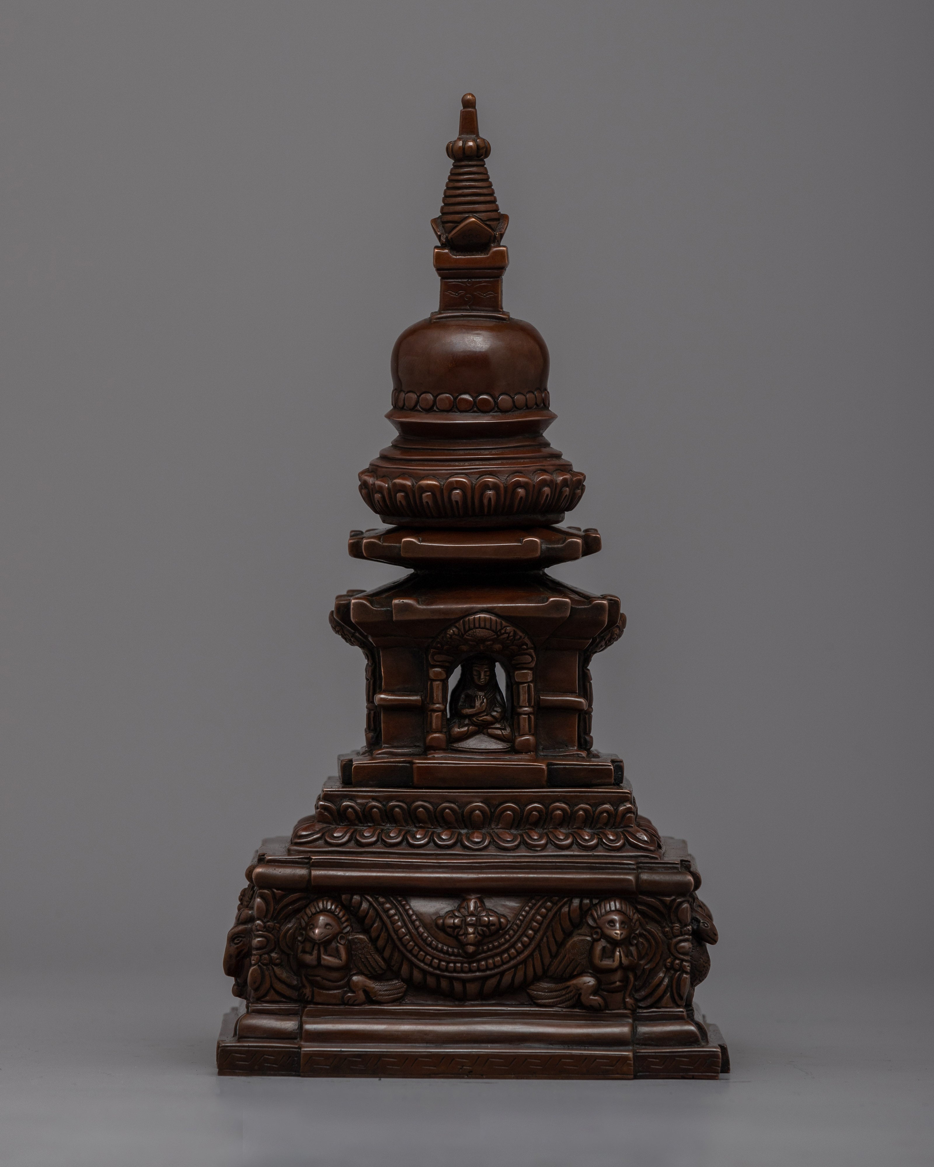 Oxidized Copper Stupa for Home Altar