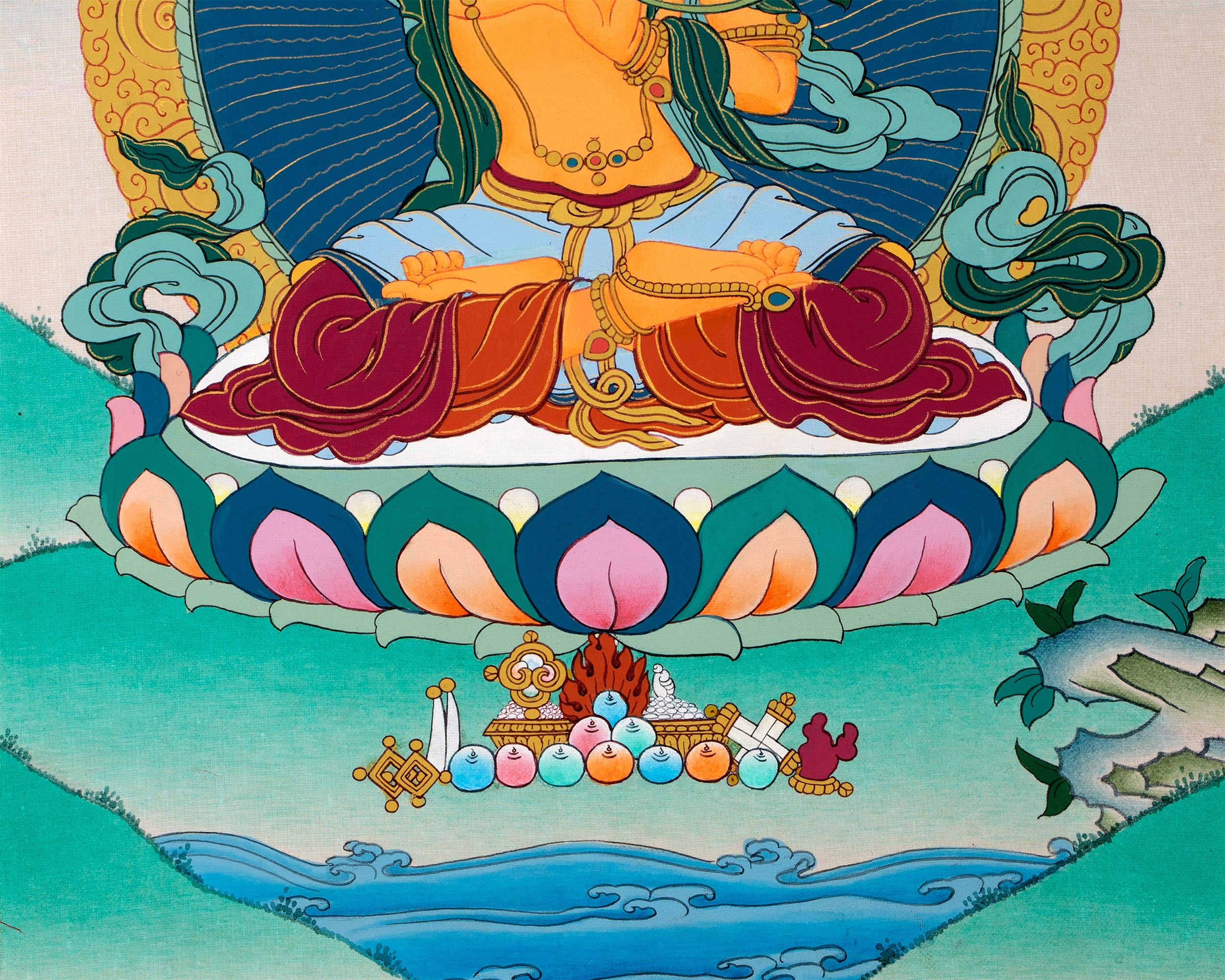 Manjushree Art Brocade | Wisdom Bodhisattva Thangka | Himalayan Buddhist Wall Painting